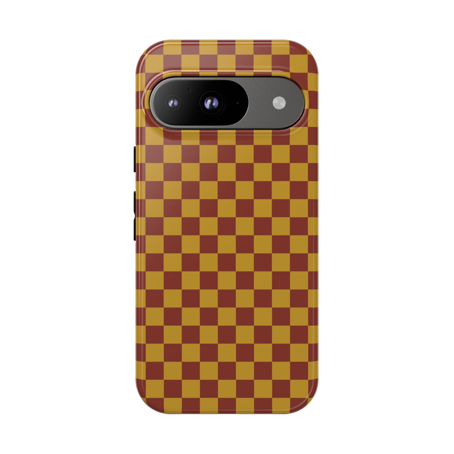 Google Pixel 9 / Glossy Phone Case - Trendy Mustard & Burgandy Small Checked Pattern Phone Case