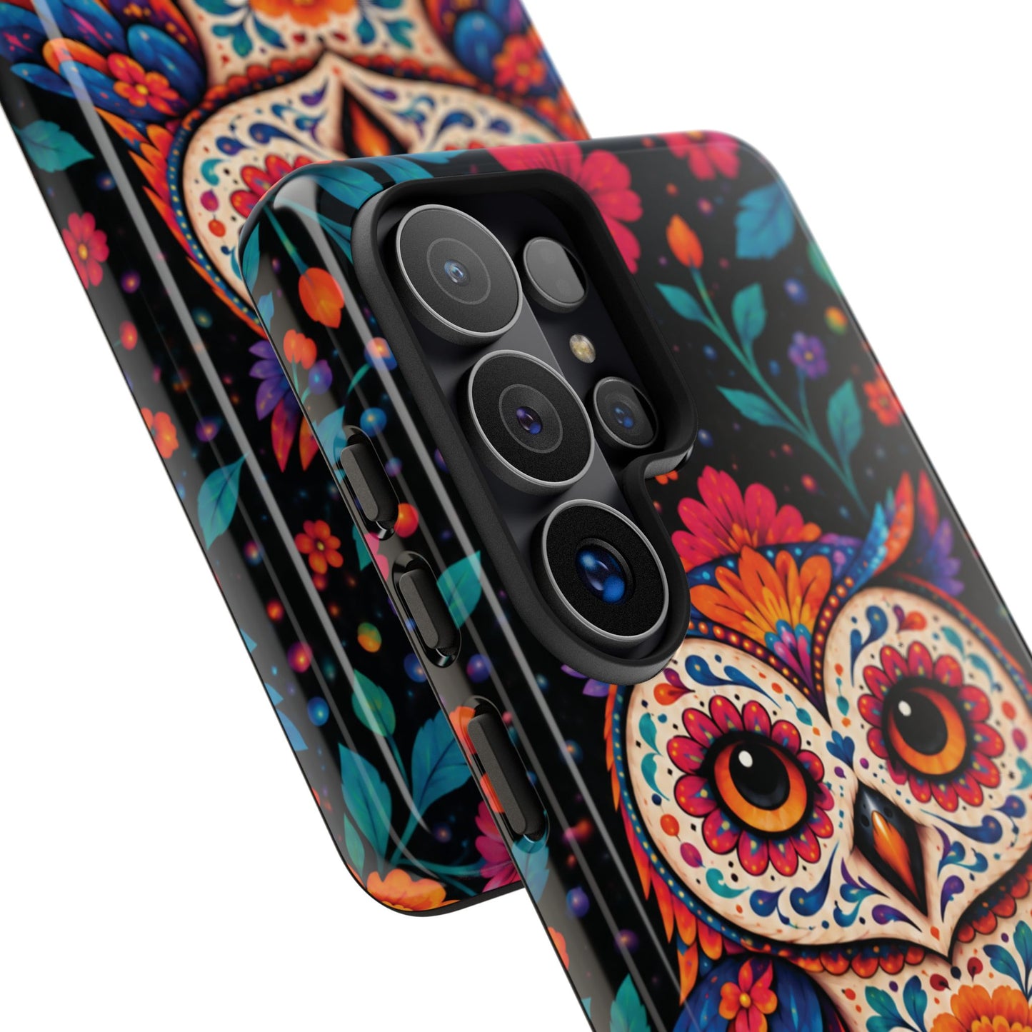 Vibrant Orange and Turquoise Calavera Owl Phone Case - Multicolor Phone Case