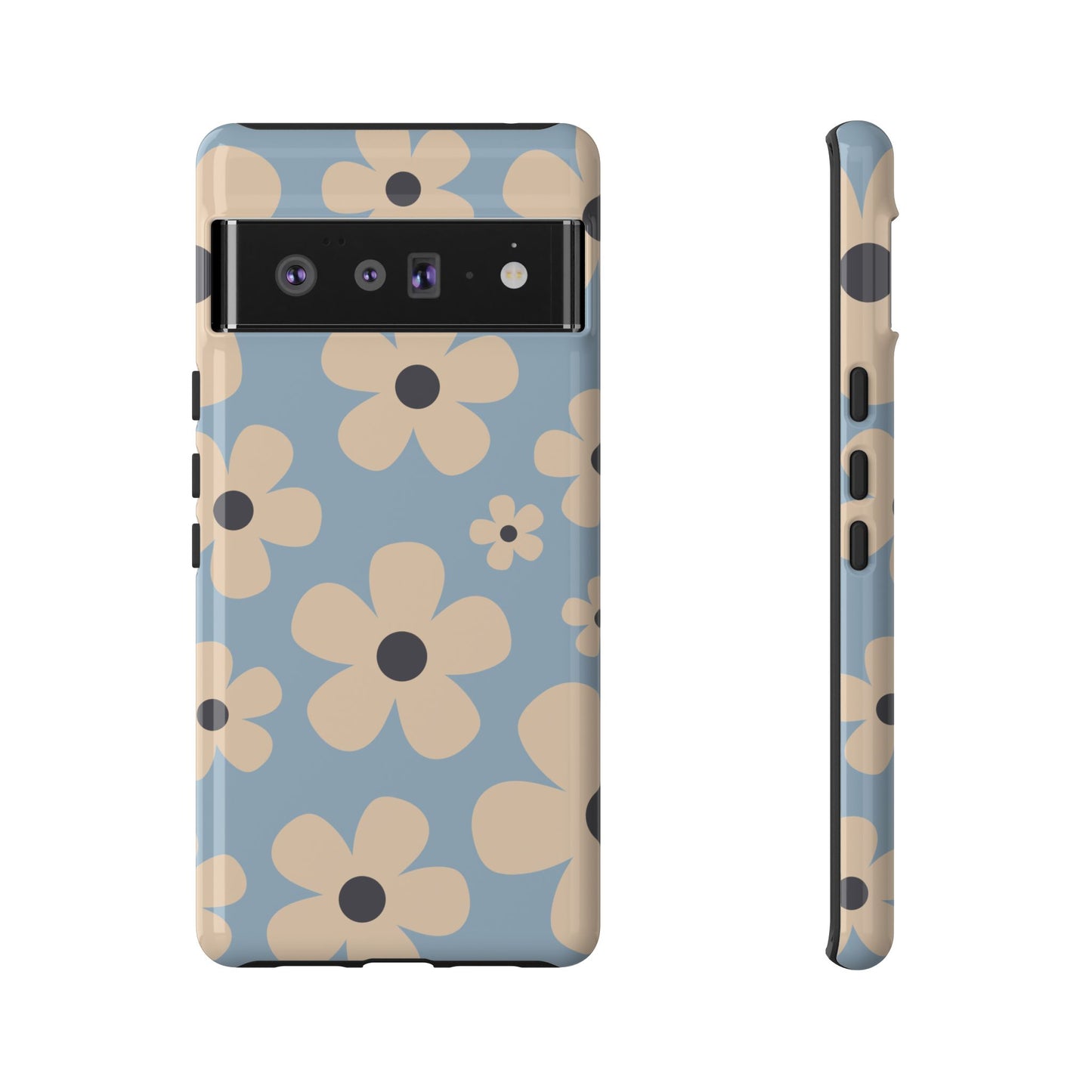 Google Pixel 6 Pro / Glossy Phone Case - Cute Light Blue & Cream Daisy Pattern Phone Case