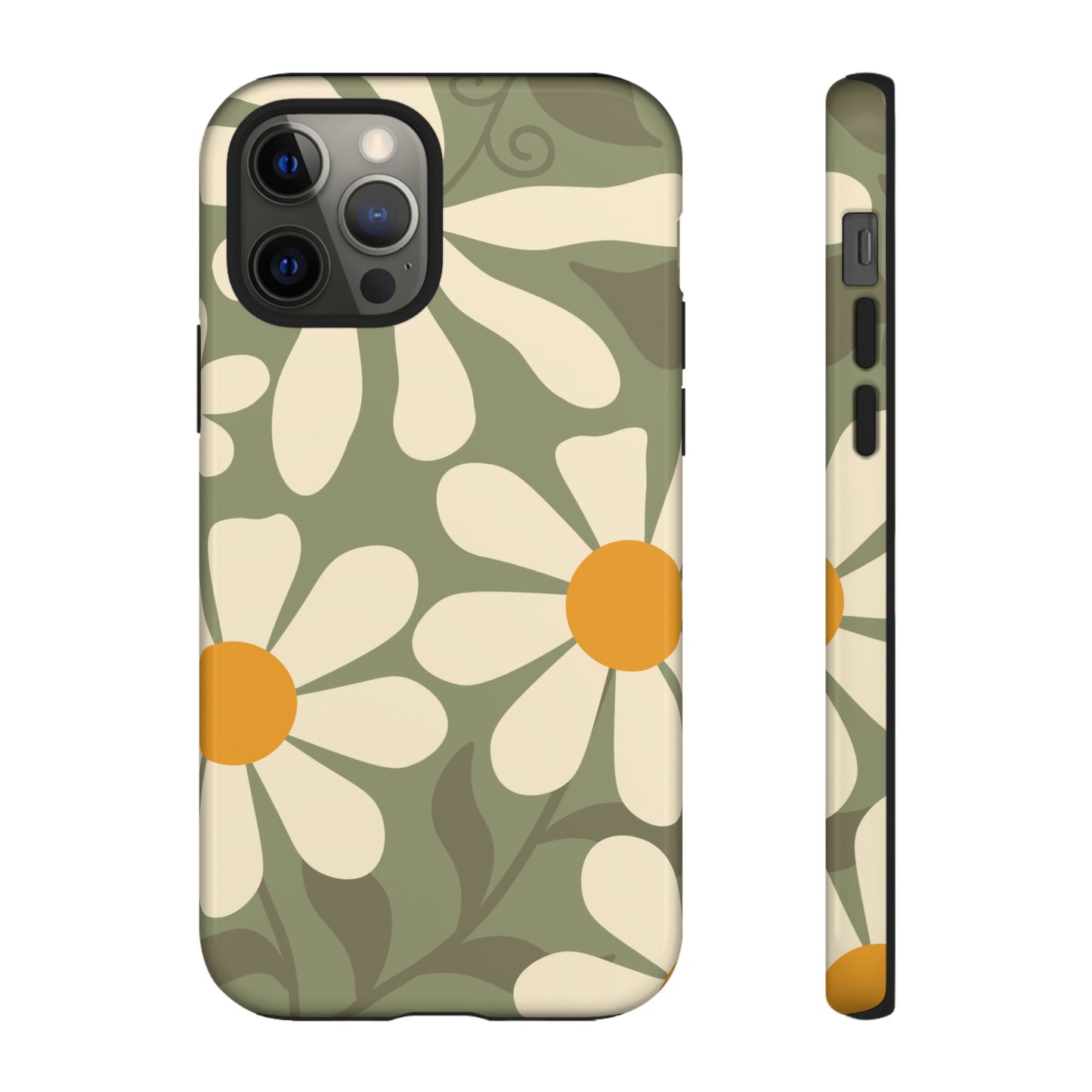 iPhone 12 Pro / Glossy Phone Case - ’Retro Green Daisy Pattern #2’ Phone Case