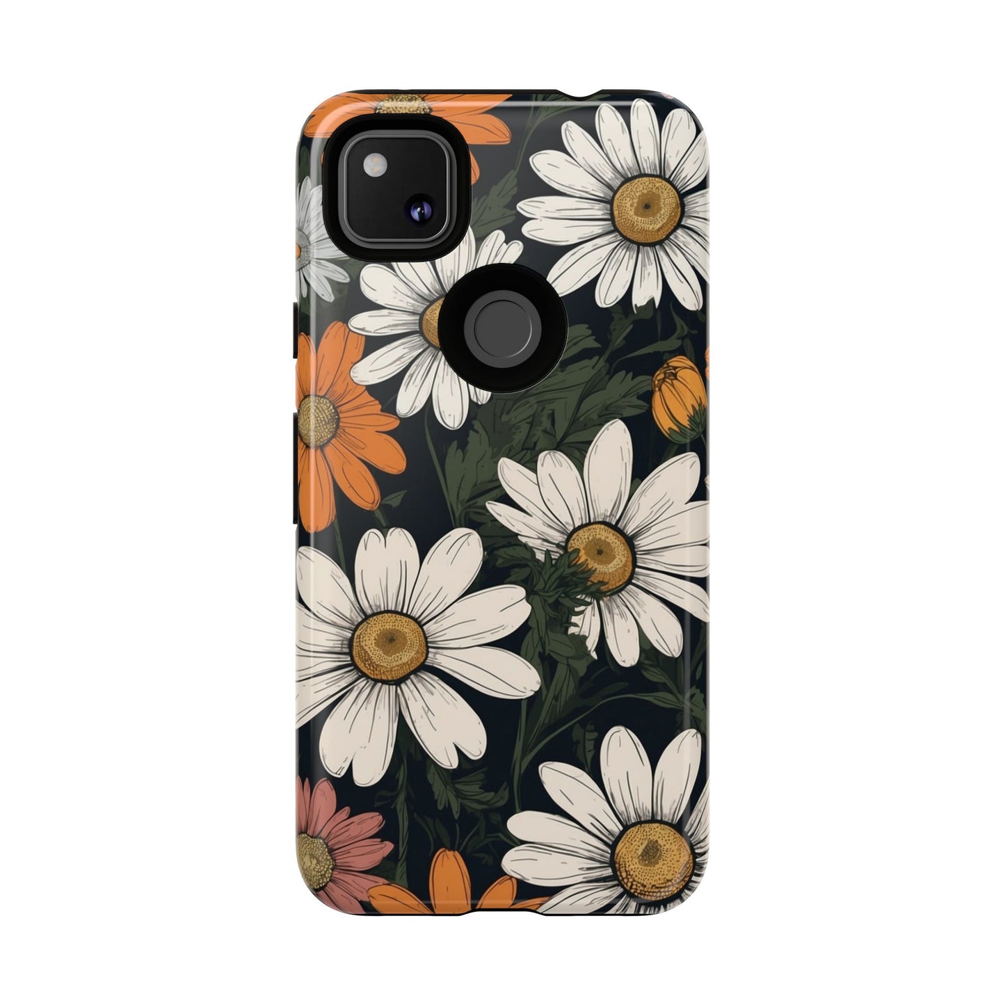 Boho Chic Daisies Floral Pattern "White, Orange & Pink" Phone Case