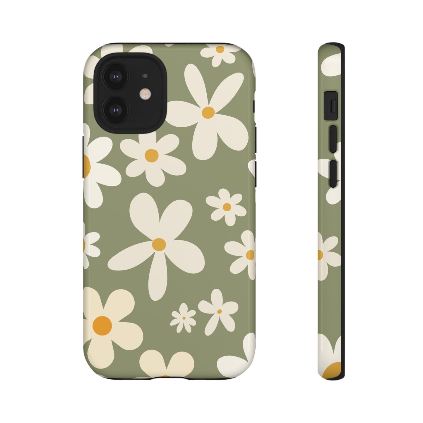 iPhone 12 Mini / Glossy Phone Case - ’Green Daisy Pattern’ Phone Case