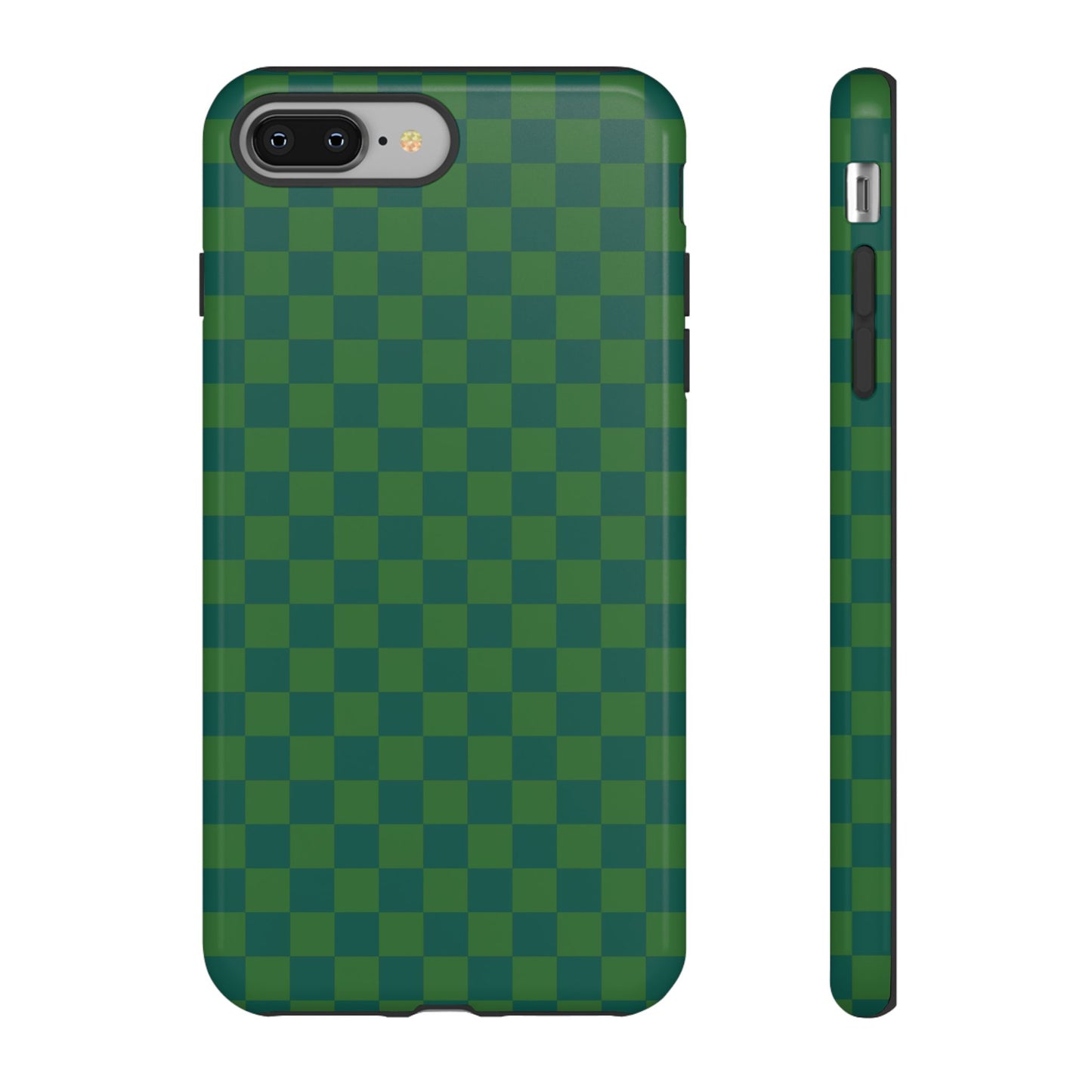 iPhone 8 Plus / Glossy Phone Case - ’Bold Green Checkered Pattern’ Phone Case