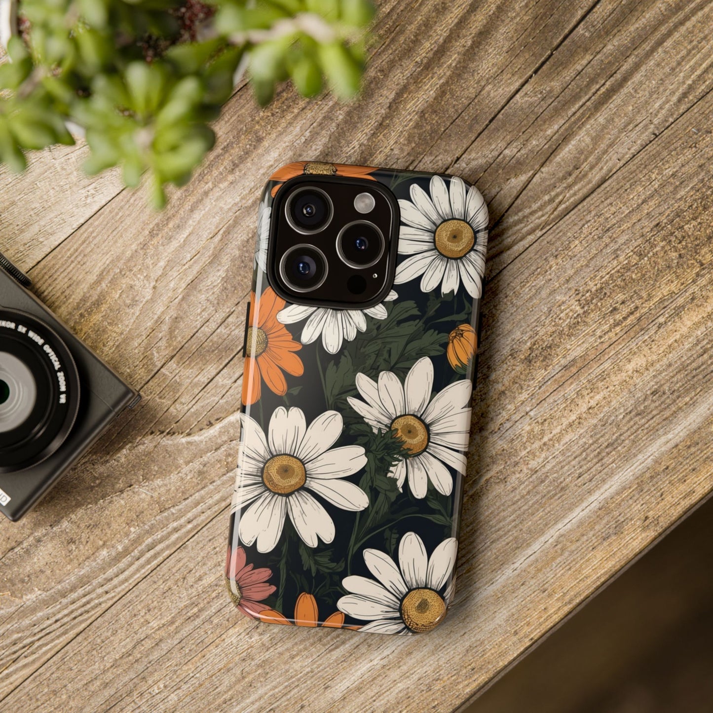 Boho Chic Daisies Floral Pattern "White, Orange & Pink" Phone Case