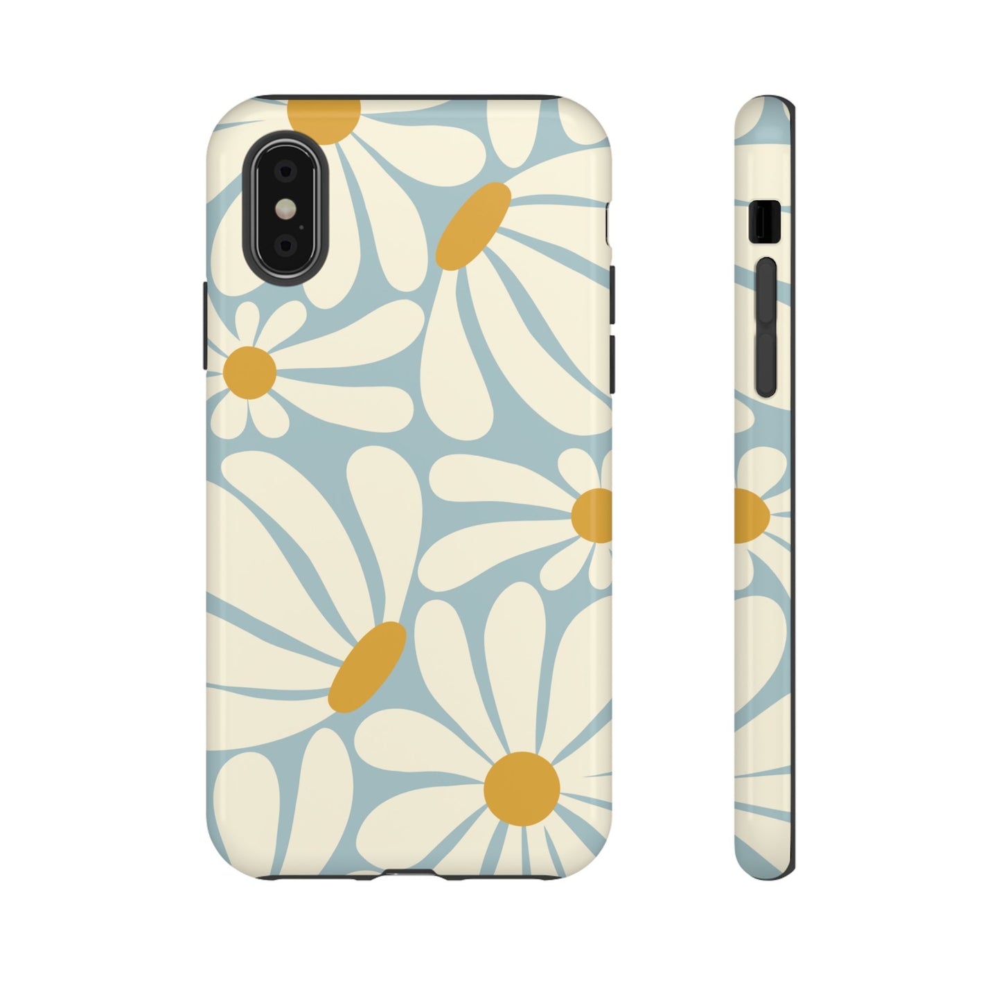 iPhone XS / Glossy Phone Case - ’Retro Blue Daisy Pattern’ Phone Case