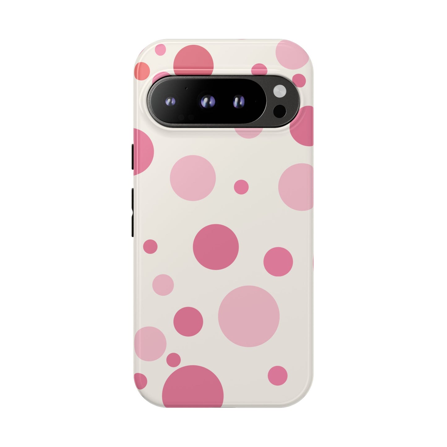 Google Pixel 9 Pro / Glossy Phone Case - ’Bold White with Pink Dot Pattern’ Phone Case