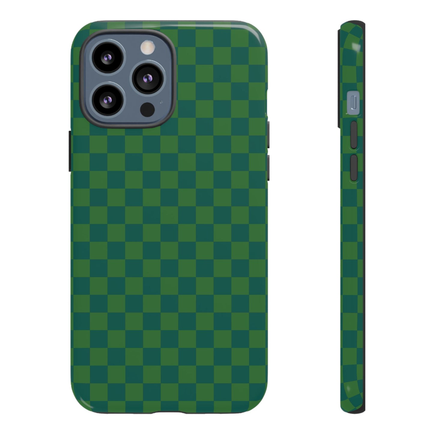 iPhone 13 Pro Max / Glossy Phone Case - ’Bold Green Checkered Pattern’ Phone Case