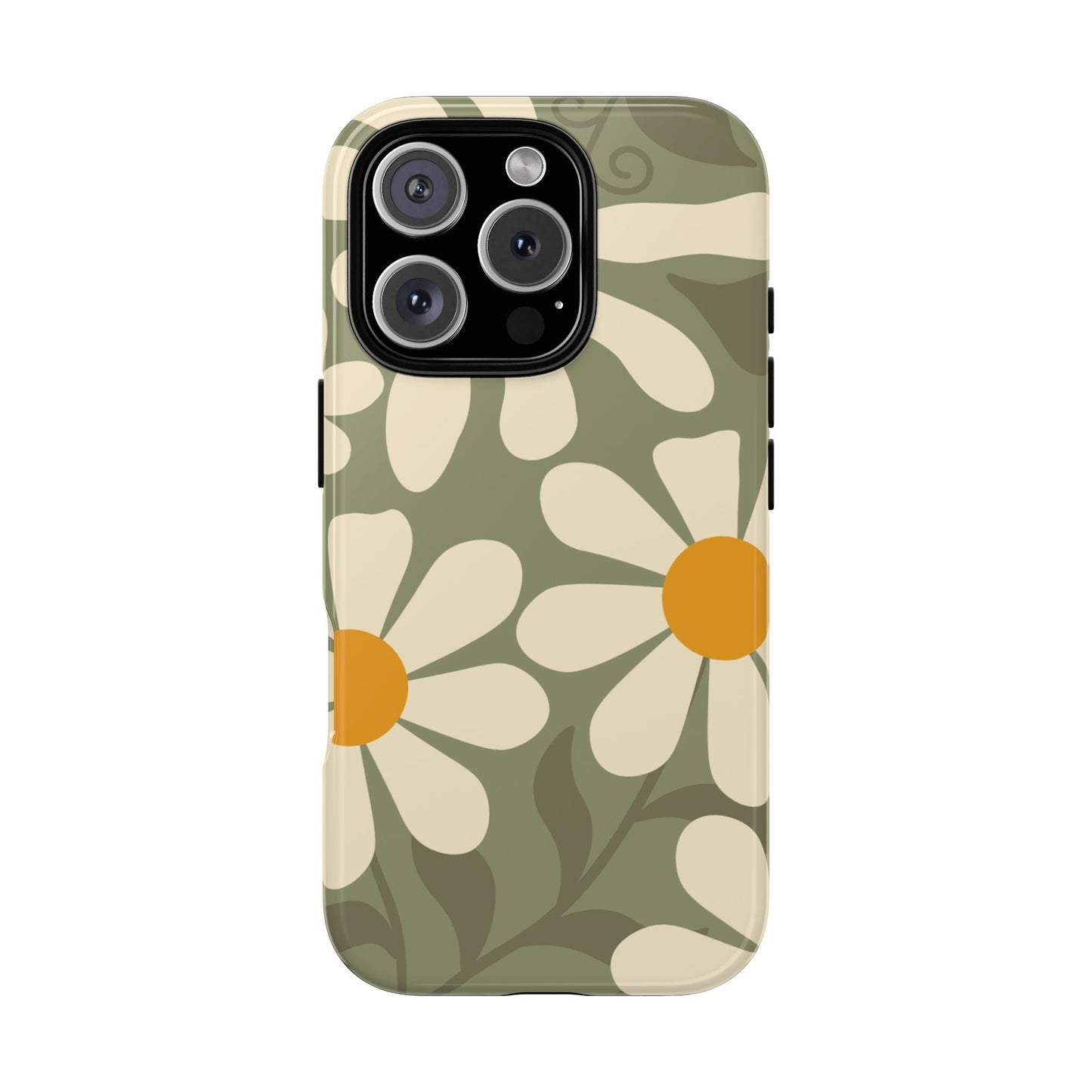 iPhone 16 Pro / Glossy Phone Case - ’Retro Green Daisy Pattern #2’ Phone Case