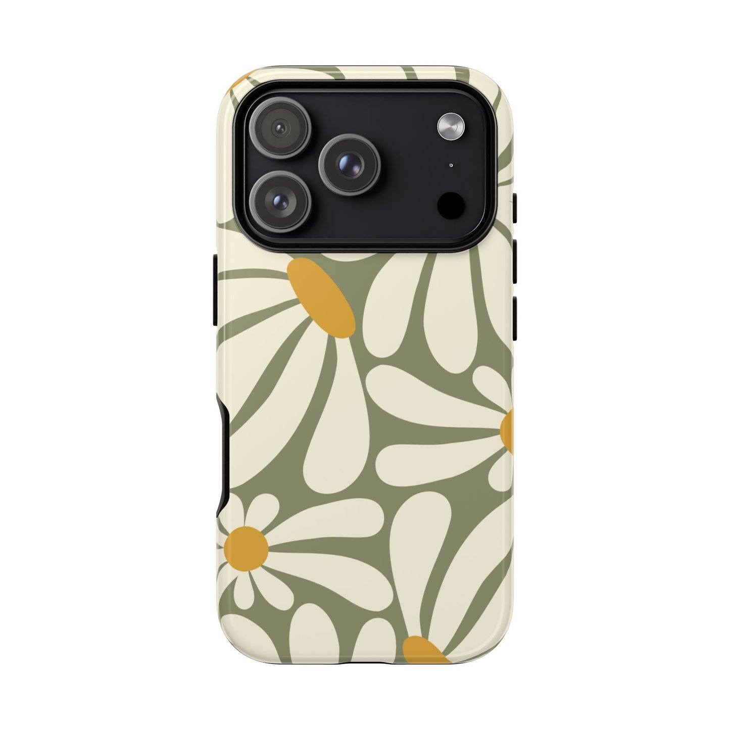 iPhone 17 Pro / Glossy Phone Case - ’Retro Green Daisy Pattern #1’ Phone Case