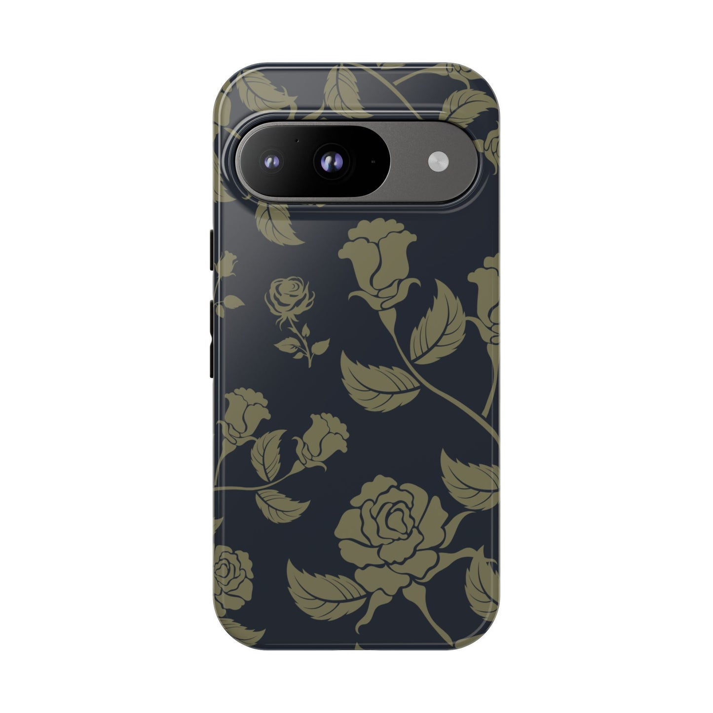 Google Pixel 9 / Glossy Phone Case - ’Blue & Olive Rose Pattern’ Phone Case