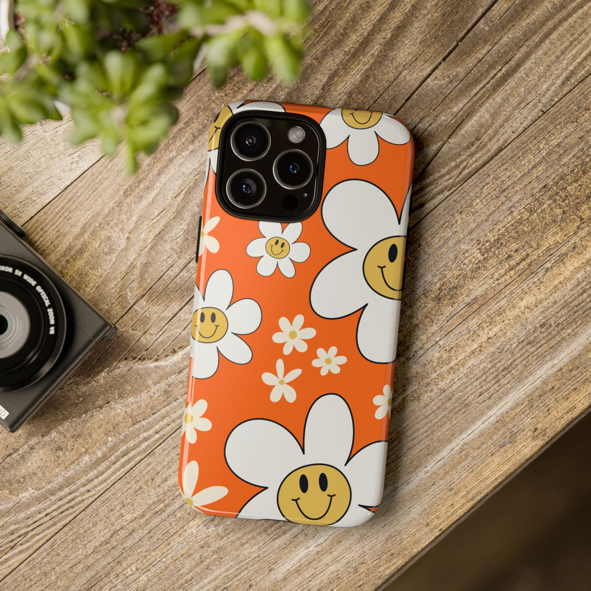 Fun Retro Daisy Pattern with Orange Background Phone Case - Orange Phone Case