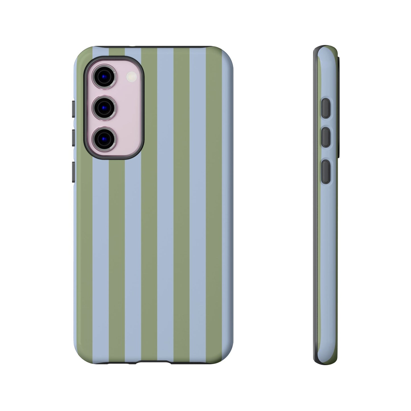 Samsung Galaxy S23 Plus / Glossy Phone Case - Trendy Ice Blue & Green Stripe Pattern Phone Case