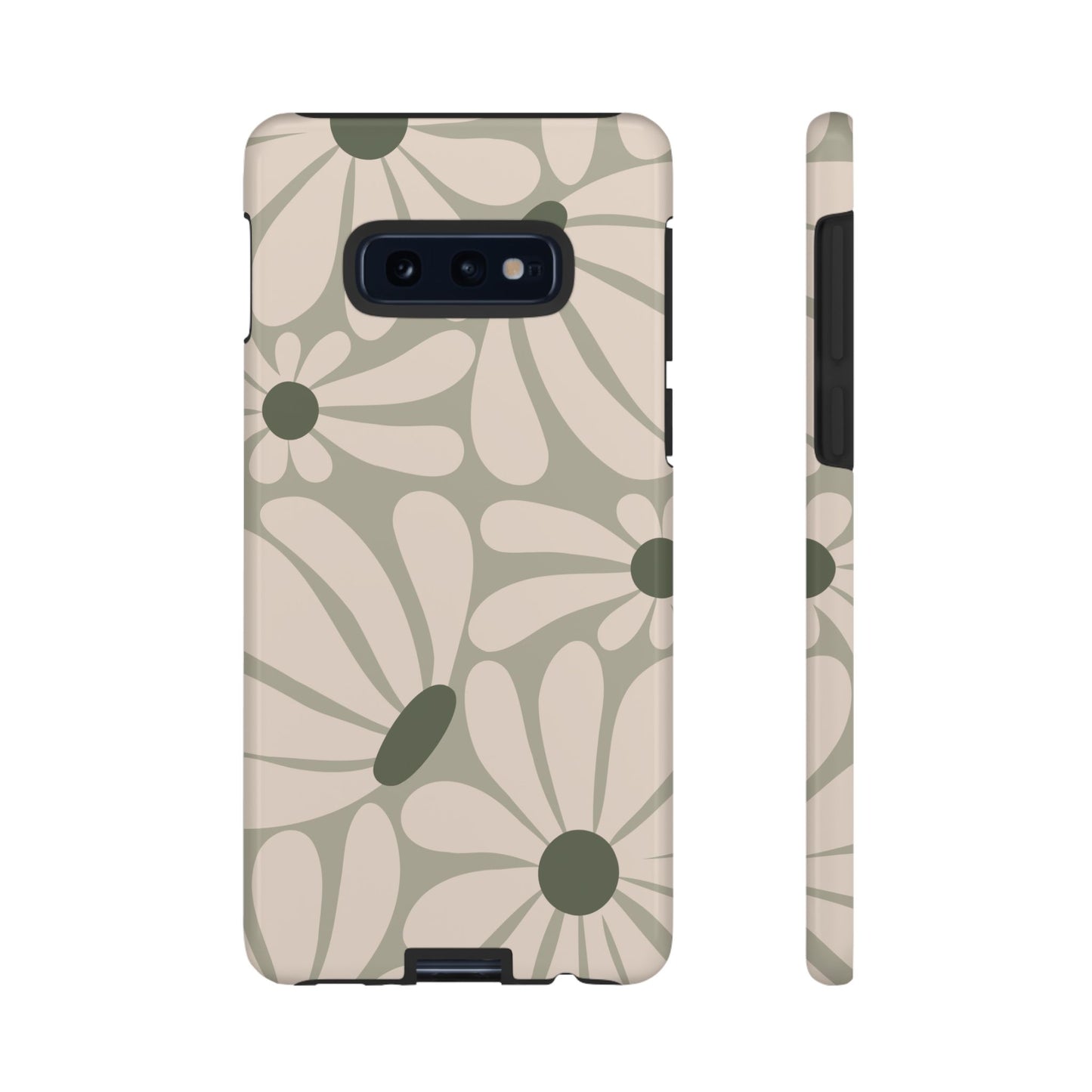 Samsung Galaxy S10E / Glossy Phone Case - ’Retro Cream & Green Daisy Pattern’ Phone Case