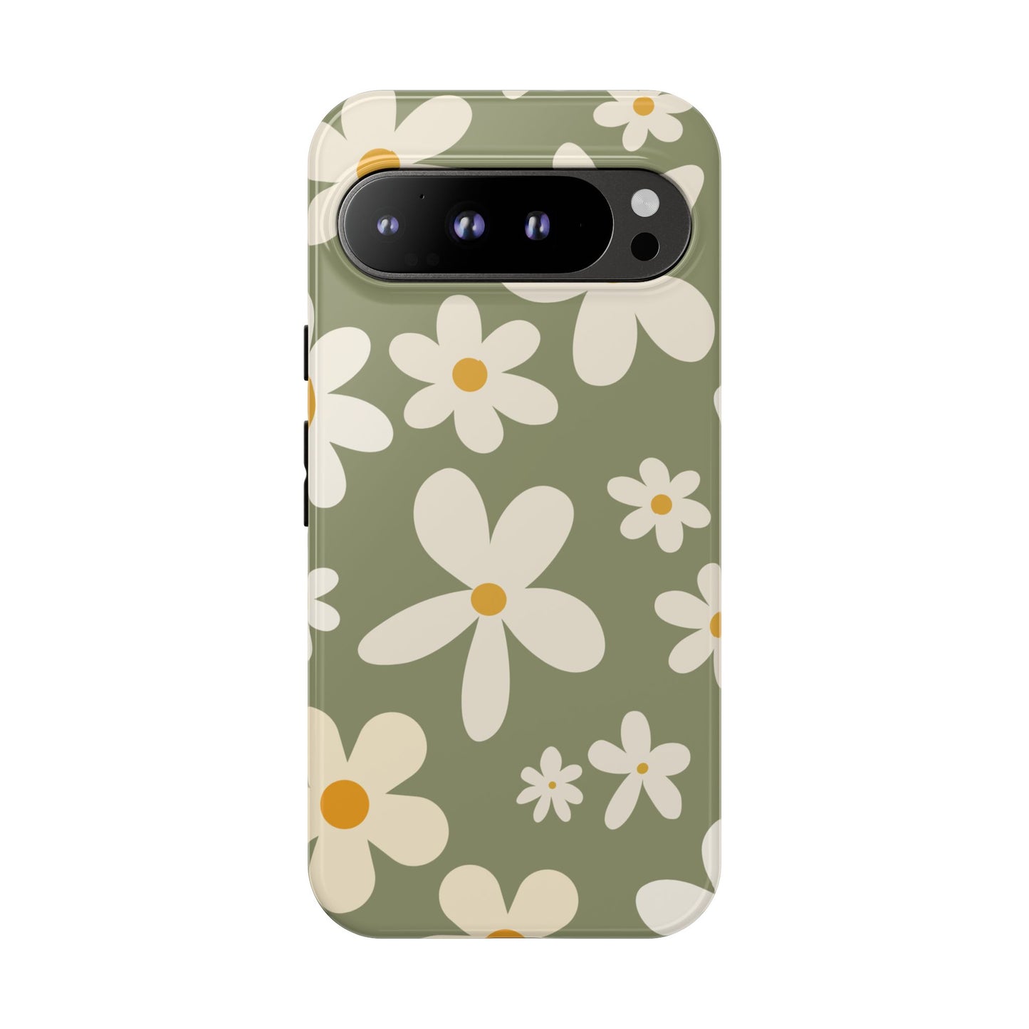 Google Pixel 9 Pro XL / Glossy Phone Case - ’Green Daisy Pattern’ Phone Case