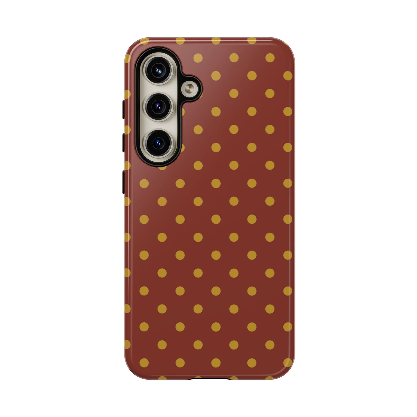 Samsung Galaxy S24 / Glossy Phone Case - Trendy Brown & Mustard Dot Pattern Phone Case