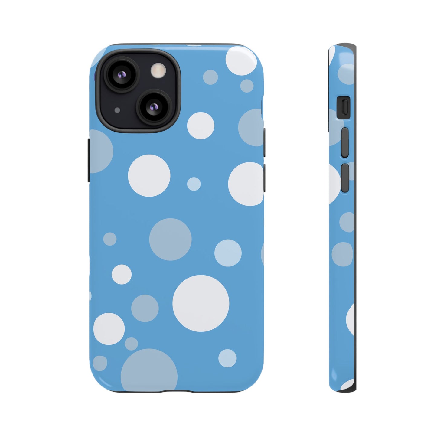 iPhone 13 Mini / Glossy Phone Case - ’Bold Blue with White Dot Pattern’ Phone Case
