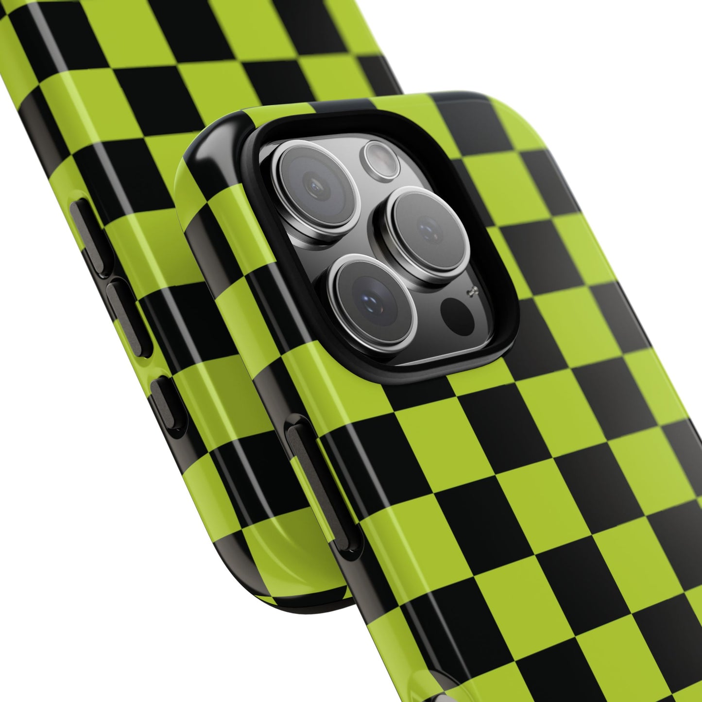 Phone Case - Trendy Neon Lime Green & Black Checked Pattern Phone Case