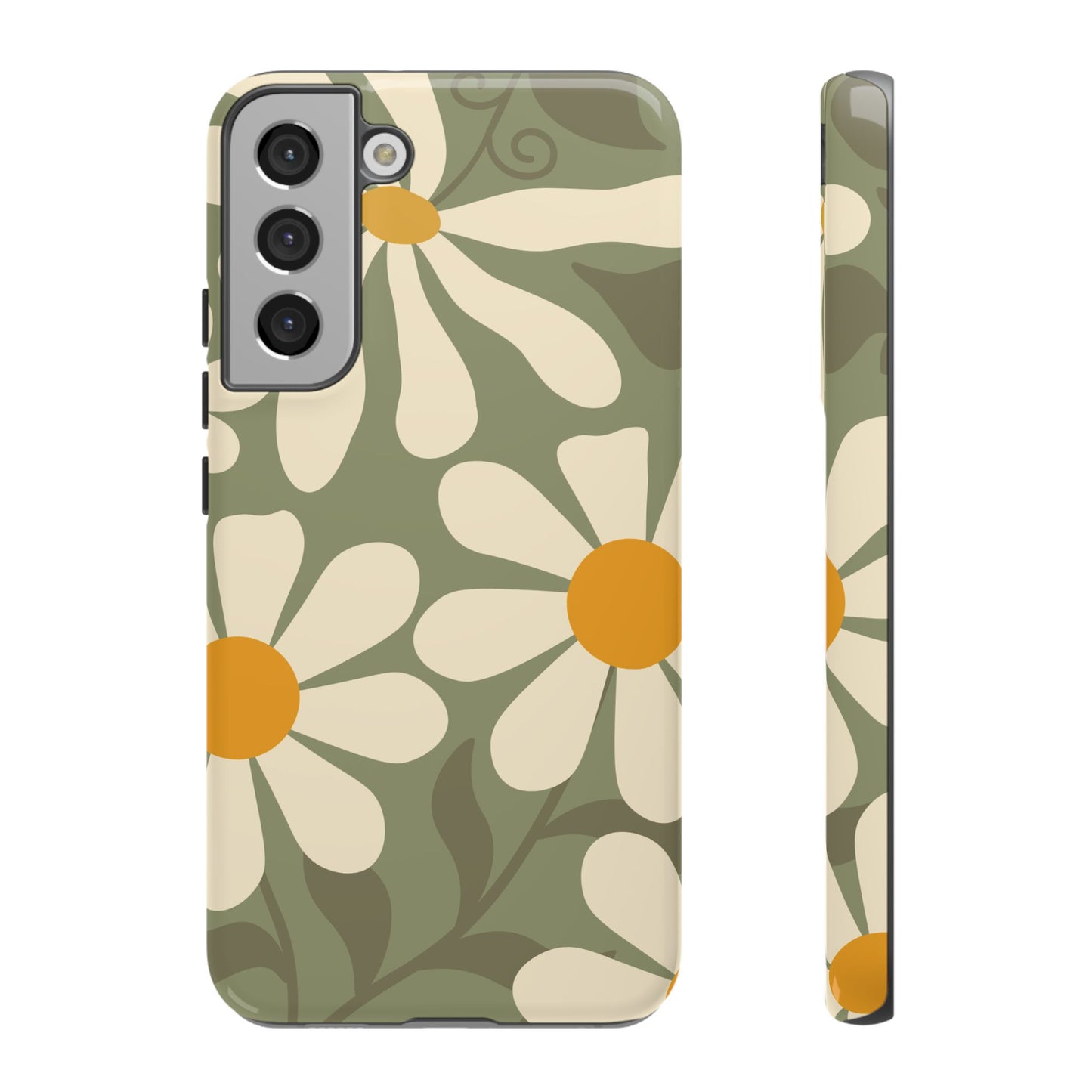 Samsung Galaxy S22 Plus / Glossy Phone Case - ’Retro Green Daisy Pattern #2’ Phone Case