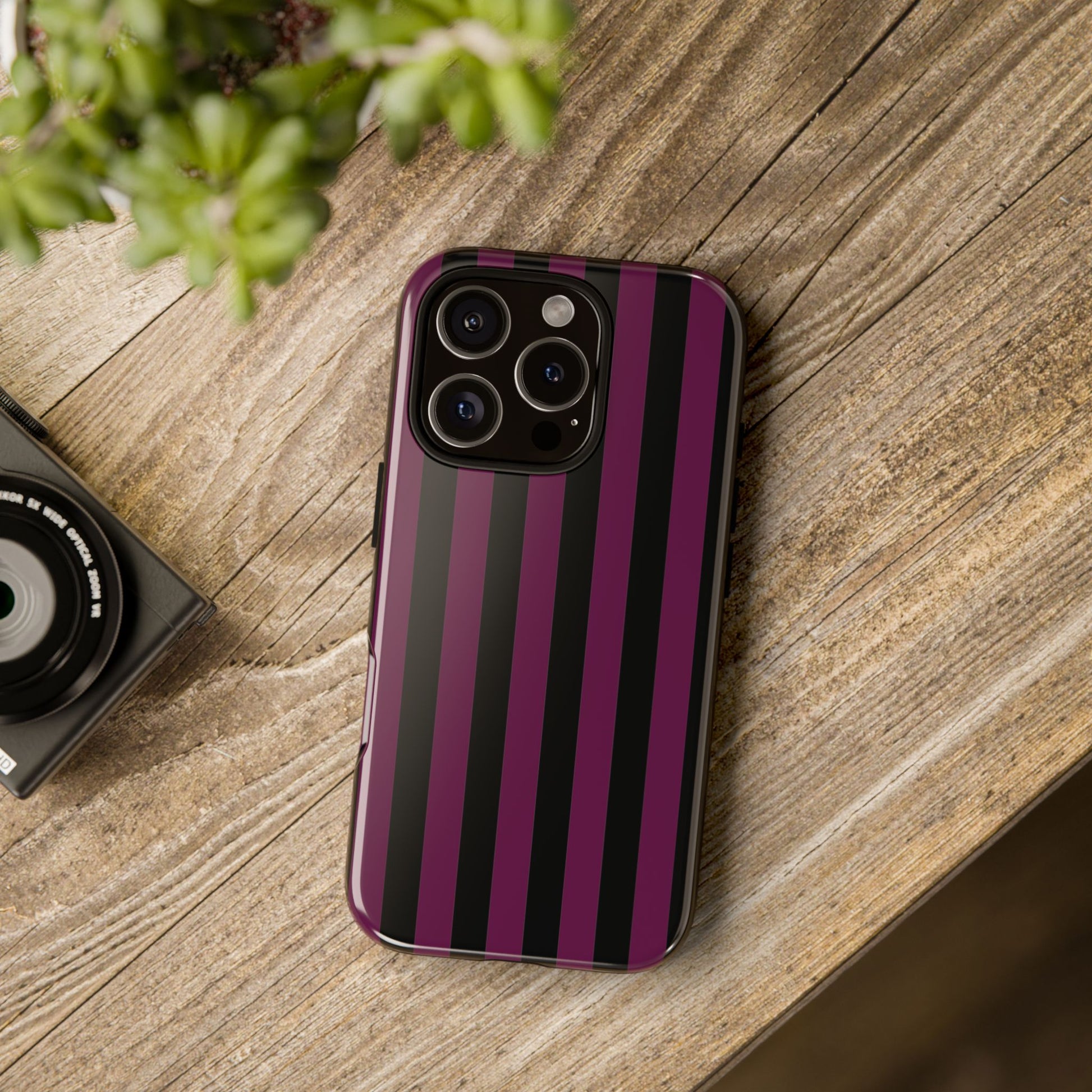 Phone Case - Trendy Plum & Black Stripe Pattern Phone Case