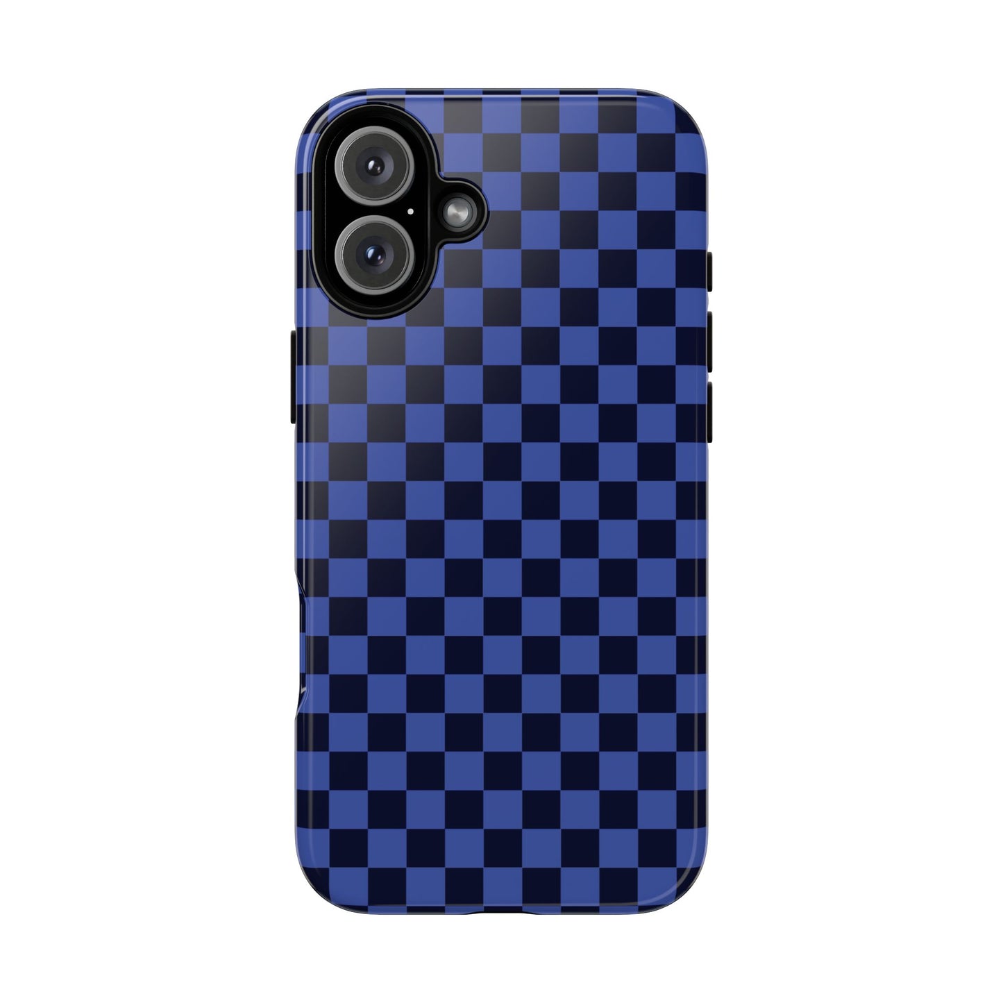 iPhone 16 Plus / Glossy Phone Case - ’Bold Blue Checkered Pattern’ Phone Case