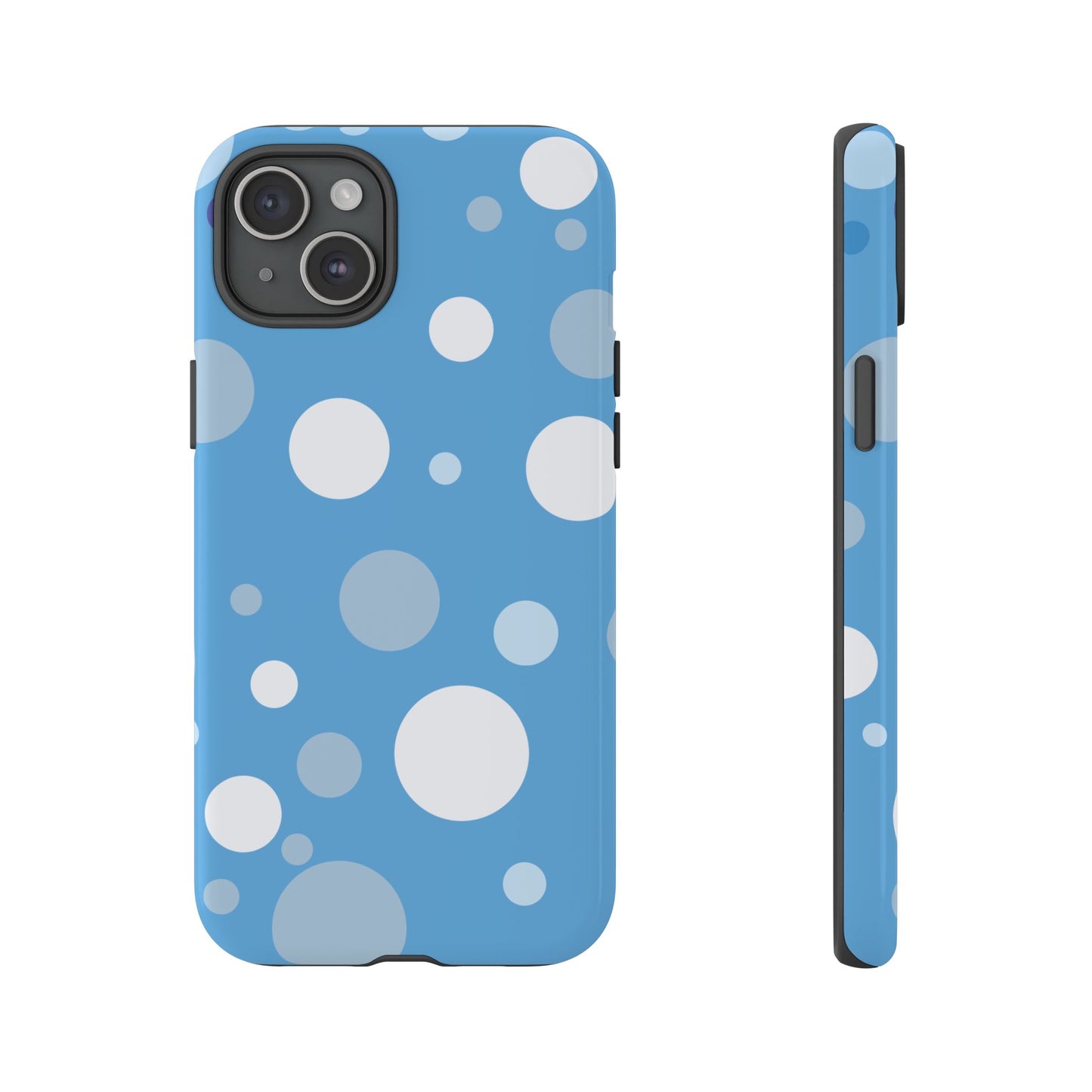 iPhone 15 Plus / Glossy Phone Case - ’Bold Blue with White Dot Pattern’ Phone Case