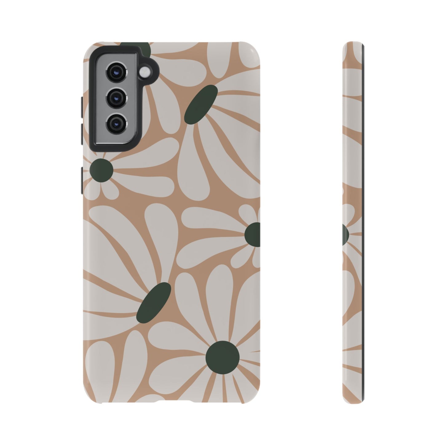 Samsung Galaxy S21 Plus / Glossy Phone Case - ’Retro Beige & White Daisy Pattern’ Phone Case