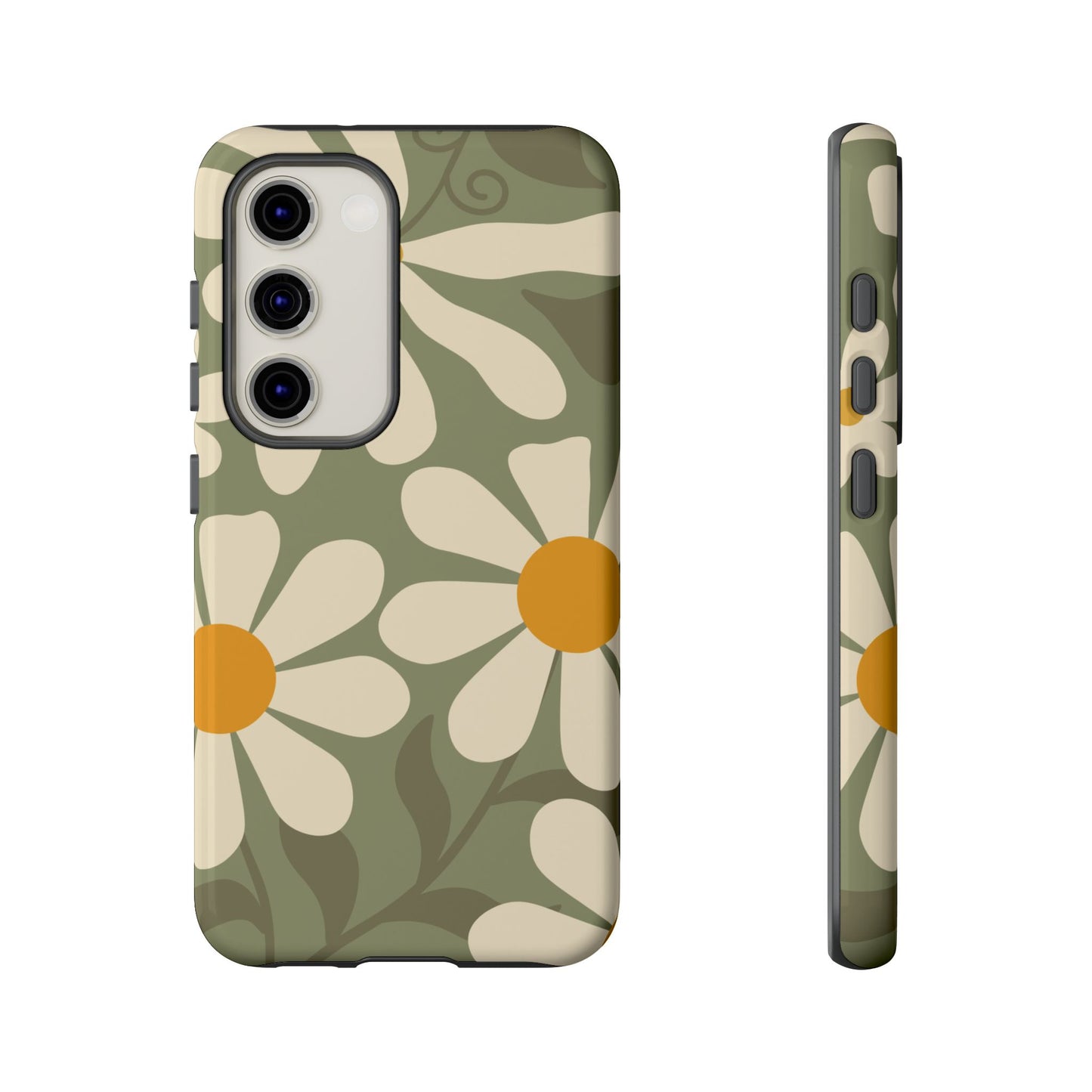 Samsung Galaxy S23 / Glossy Phone Case - ’Retro Green Daisy Pattern #2’ Phone Case