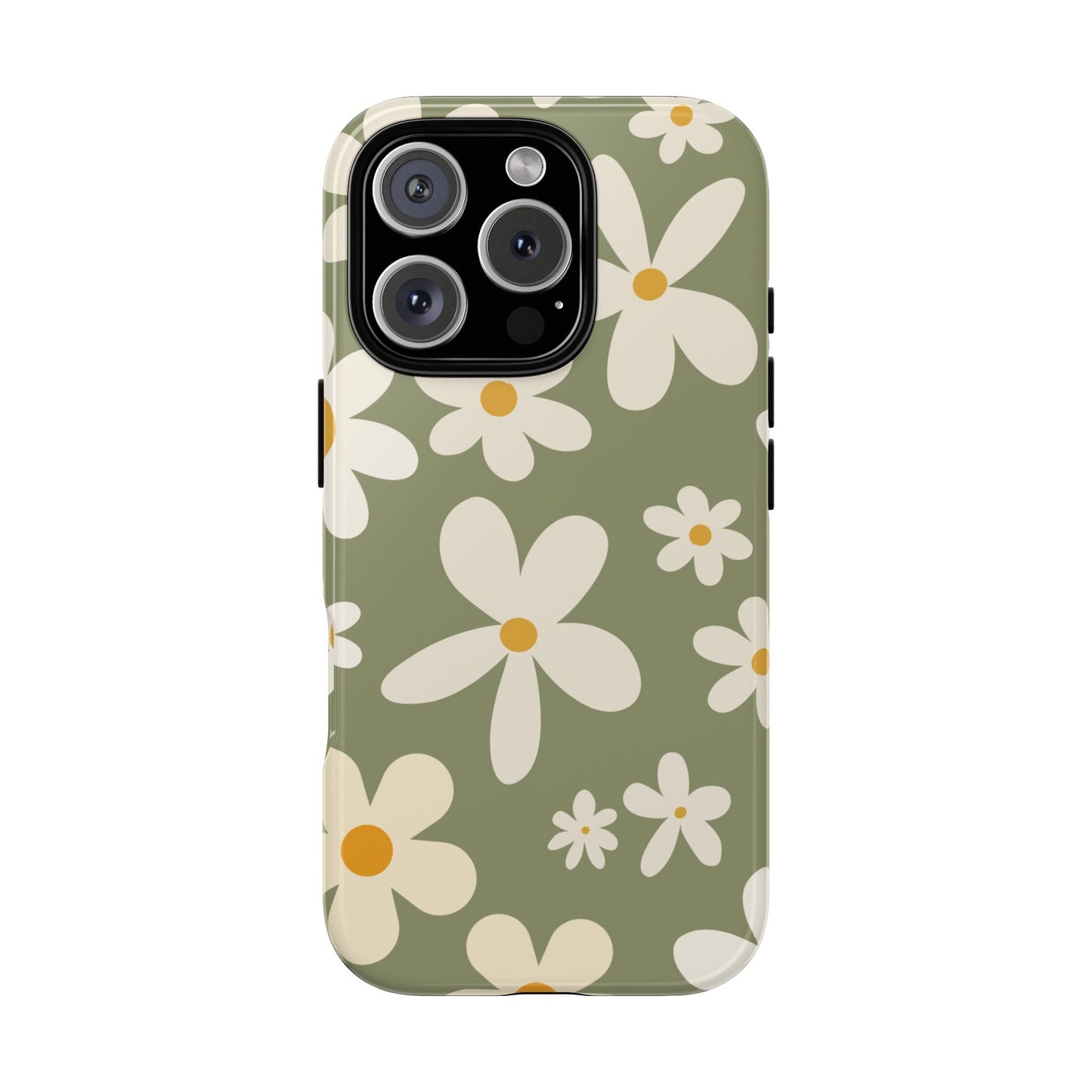 iPhone 16 Pro / Glossy Phone Case - ’Green Daisy Pattern’ Phone Case