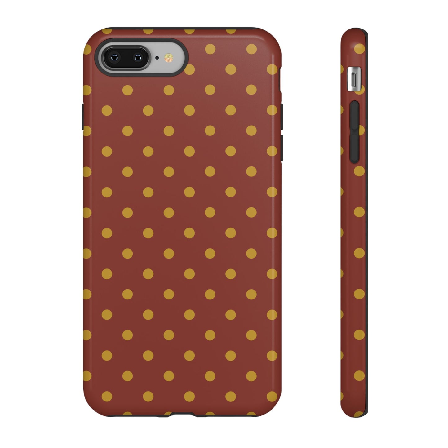 iPhone 8 Plus / Glossy Phone Case - Trendy Brown & Mustard Dot Pattern Phone Case