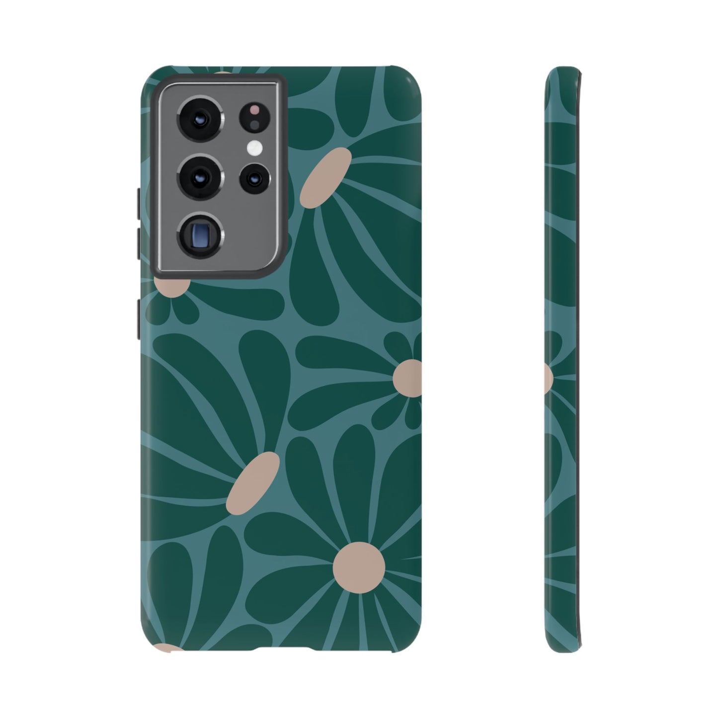Samsung Galaxy S21 Ultra / Glossy Phone Case - ’Retro Turquoise Daisy Pattern’ Phone Case