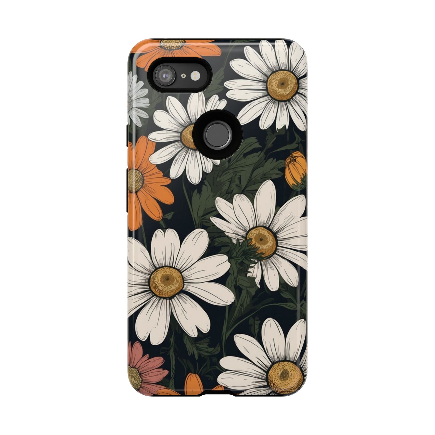 Boho Chic Daisies Floral Pattern "White, Orange & Pink" Phone Case