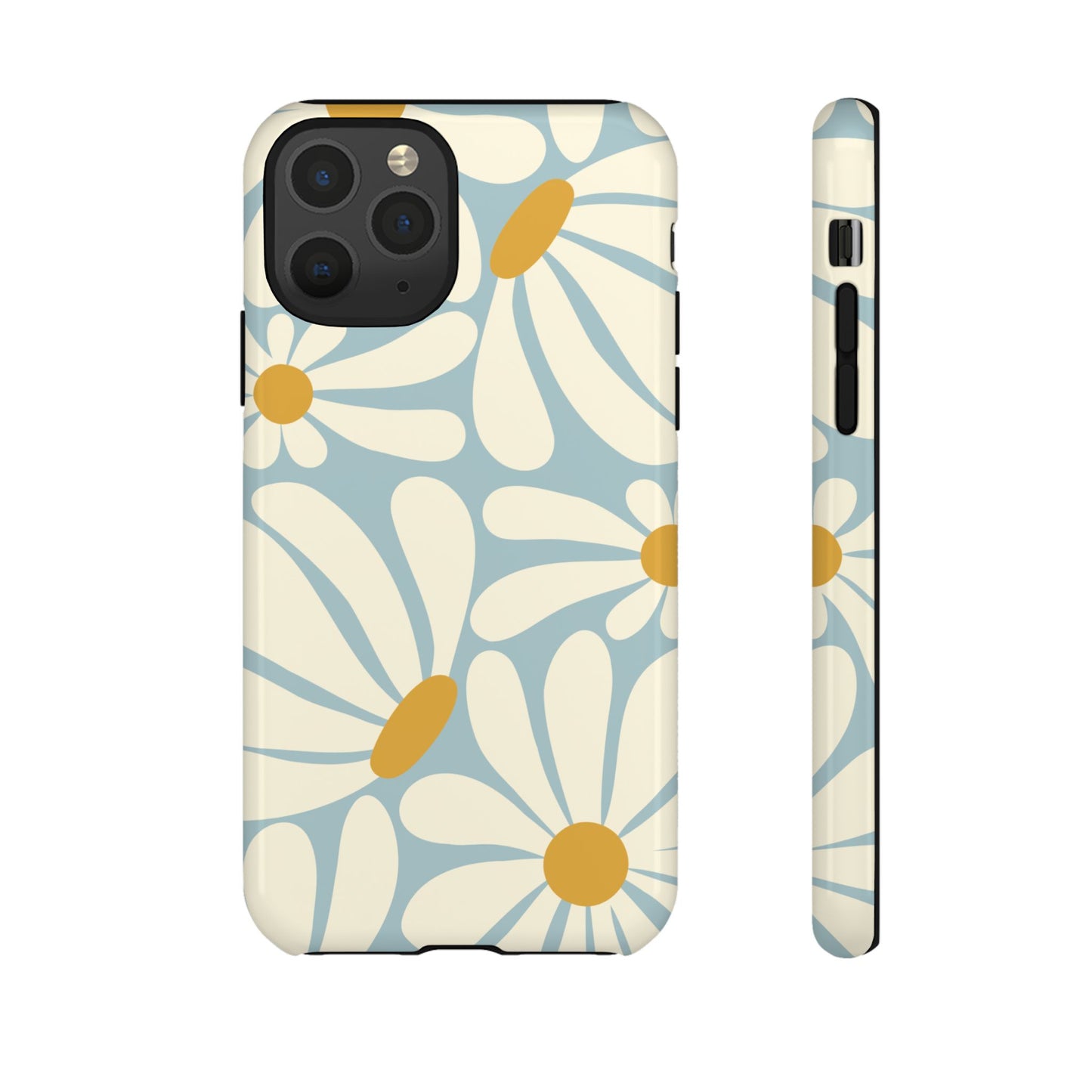 iPhone 11 Pro / Glossy Phone Case - ’Retro Blue Daisy Pattern’ Phone Case