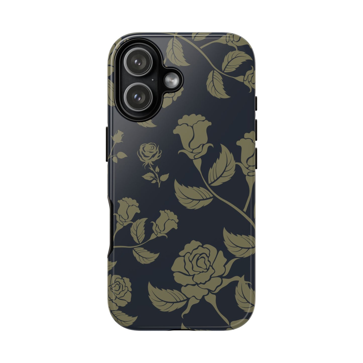iPhone 17 / Glossy Phone Case - ’Blue & Olive Rose Pattern’ Phone Case