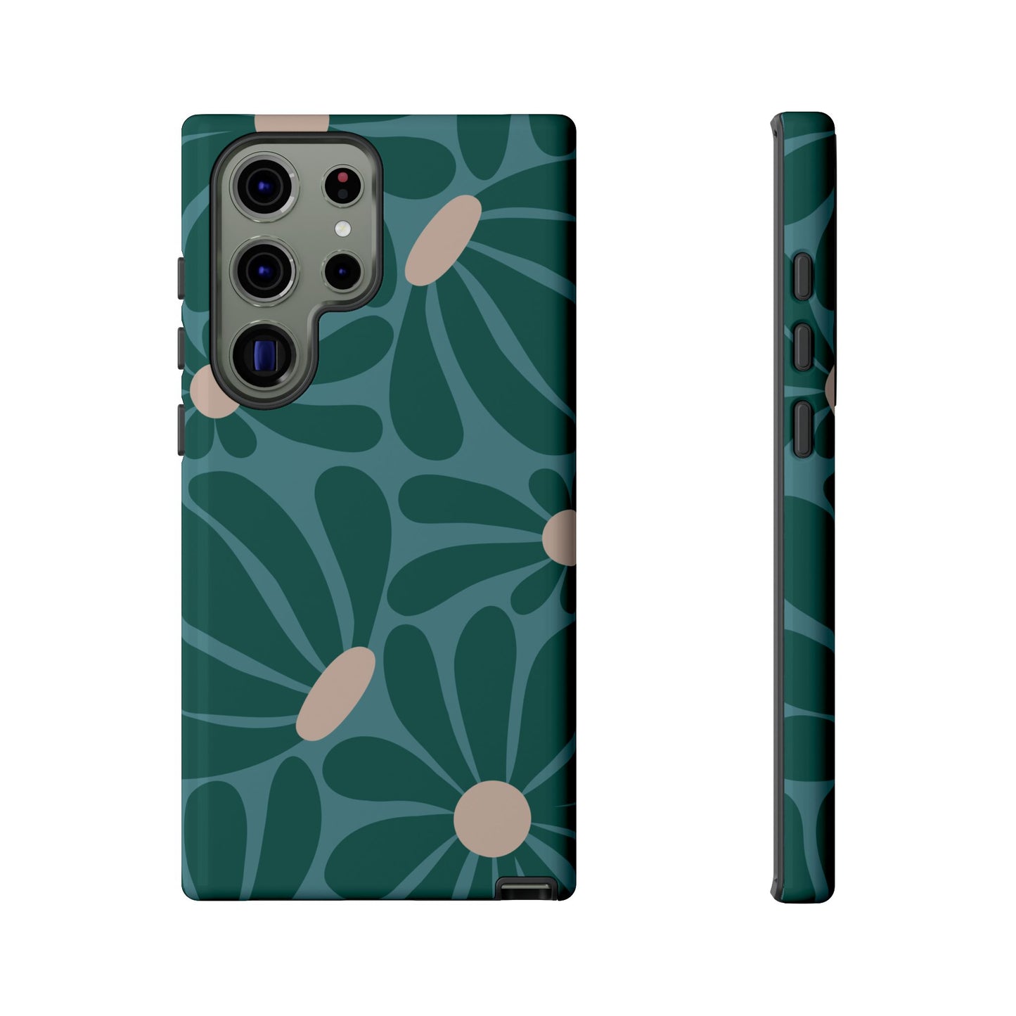 Samsung Galaxy S23 Ultra / Glossy Phone Case - ’Retro Turquoise Daisy Pattern’ Phone Case
