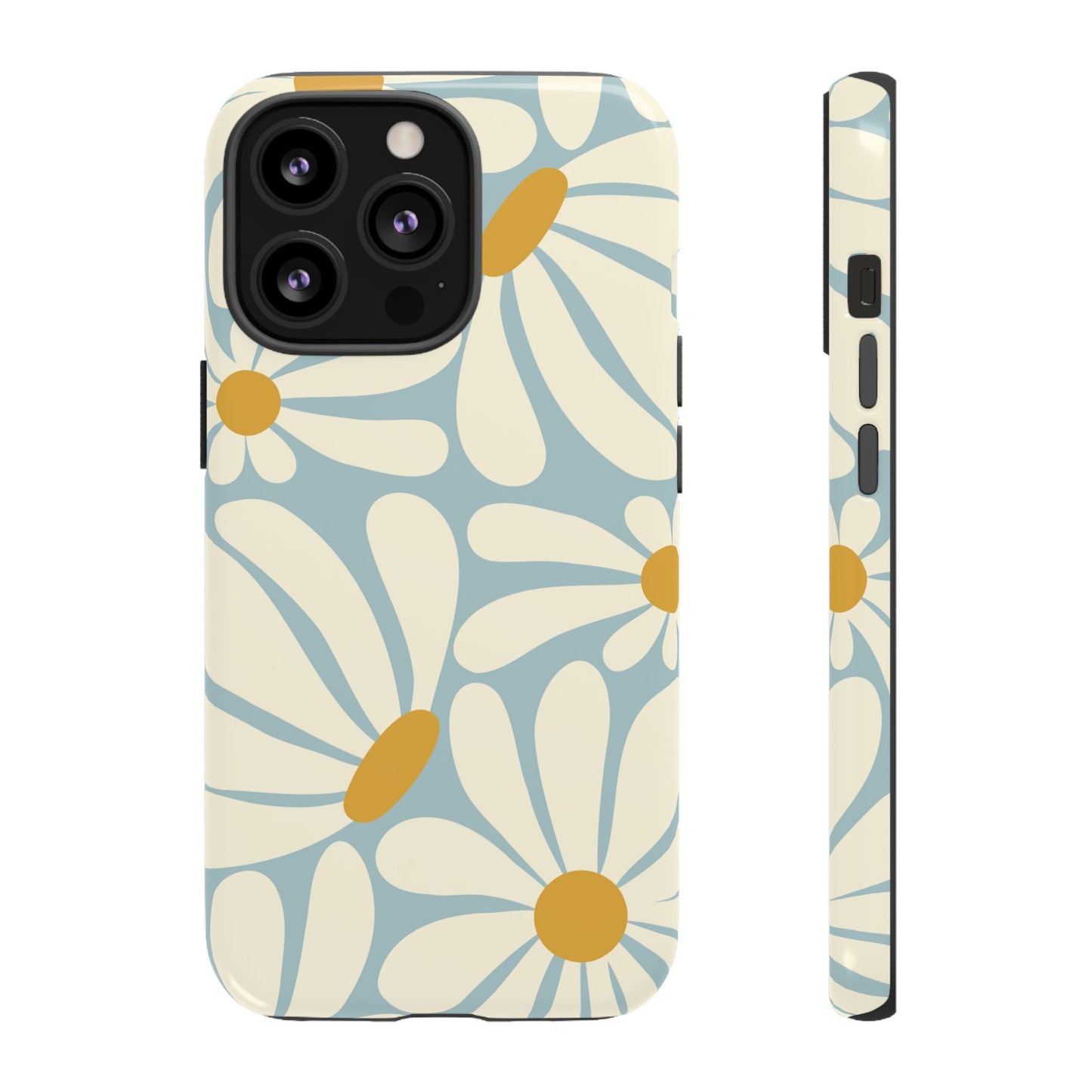 iPhone 13 Pro / Glossy Phone Case - ’Retro Blue Daisy Pattern’ Phone Case
