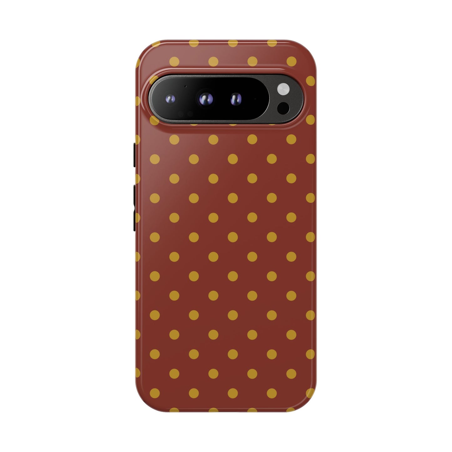 Google Pixel 9 Pro XL / Glossy Phone Case - Trendy Brown & Mustard Dot Pattern Phone Case