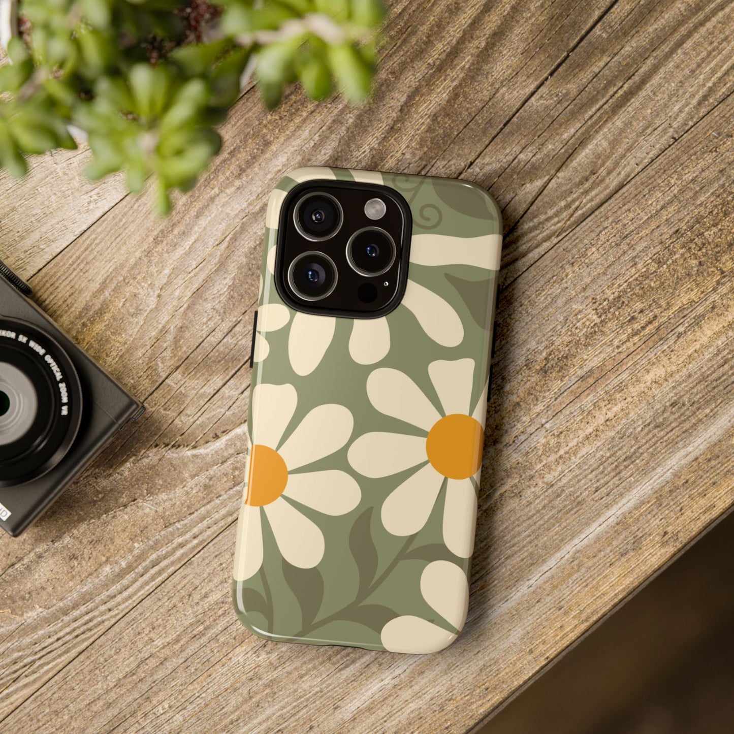 Phone Case - ’Retro Green Daisy Pattern #2’ Phone Case