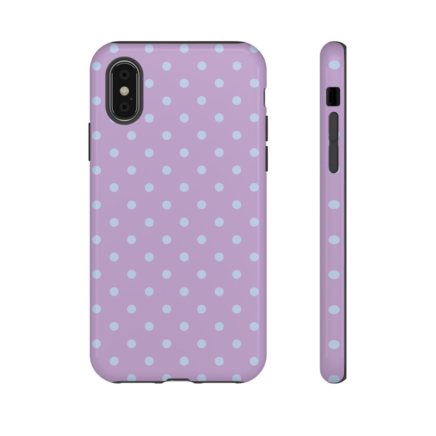 iPhone X / Glossy Phone Case - Trendy Lilac & Ice Blue Dot Pattern Phone Case