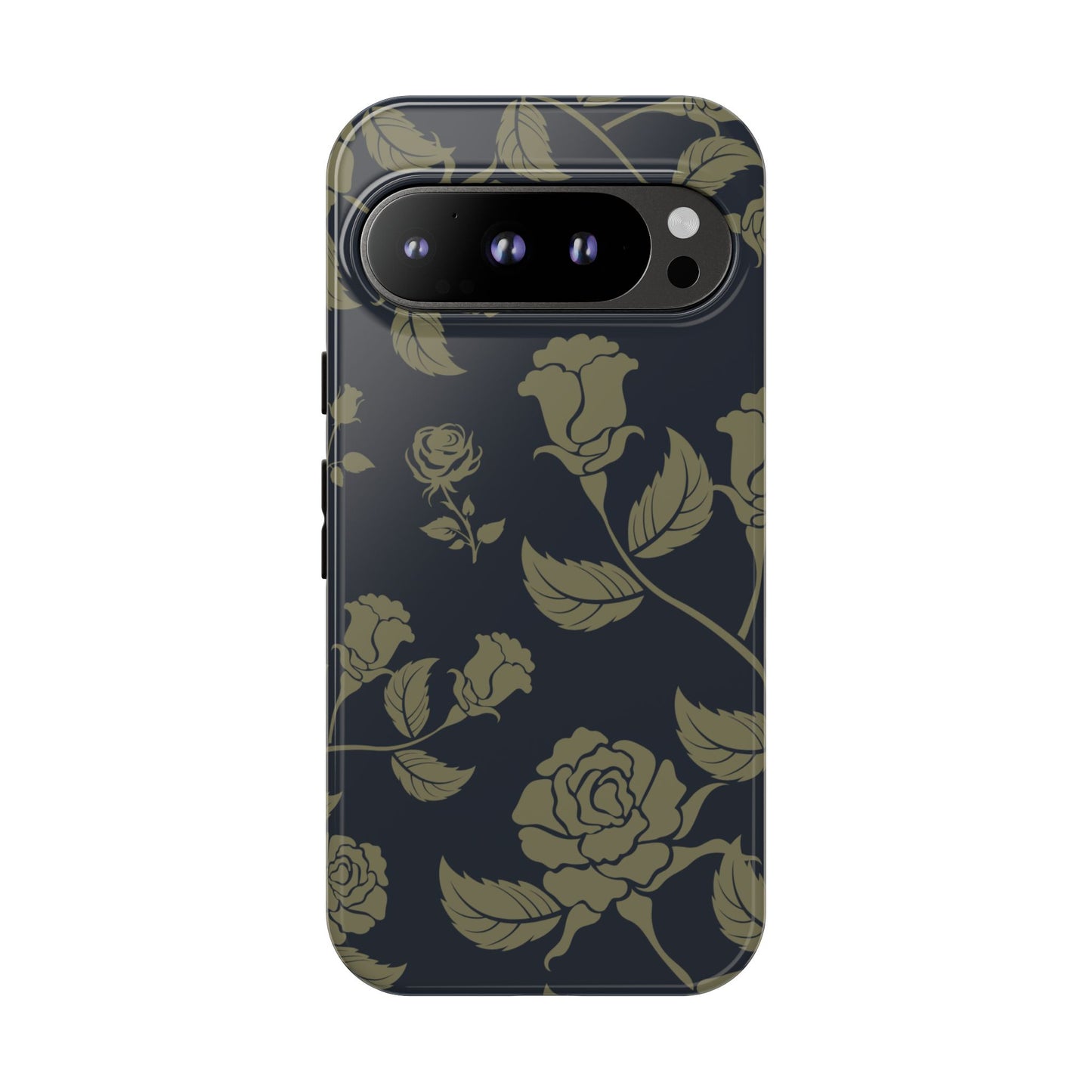 Google Pixel 9 Pro / Glossy Phone Case - ’Blue & Olive Rose Pattern’ Phone Case