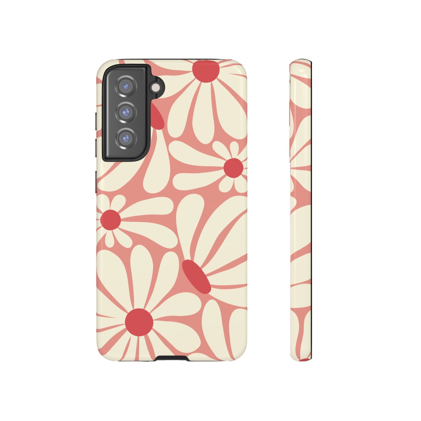 Samsung Galaxy S21 FE / Glossy Phone Case - ’Retro Pink Daisy Pattern’ Phone Case