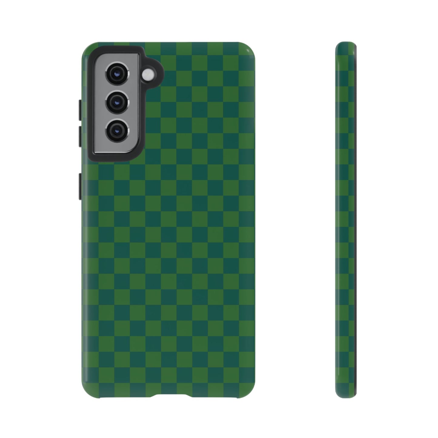 Samsung Galaxy S21 / Glossy Phone Case - ’Bold Green Checkered Pattern’ Phone Case