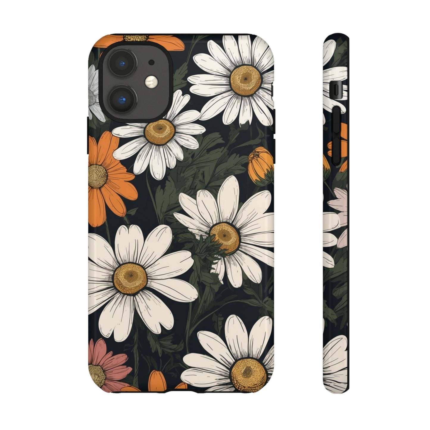 Boho Chic Daisies Floral Pattern "White, Orange & Pink" Phone Case