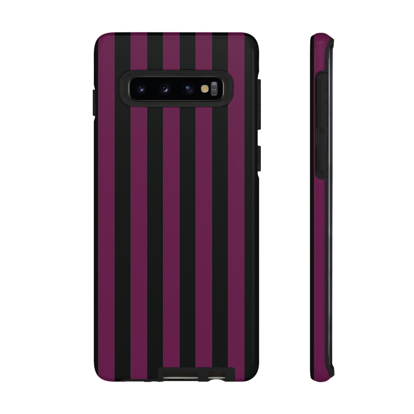 Samsung Galaxy S10 / Glossy Phone Case - Trendy Plum & Black Stripe Pattern Phone Case
