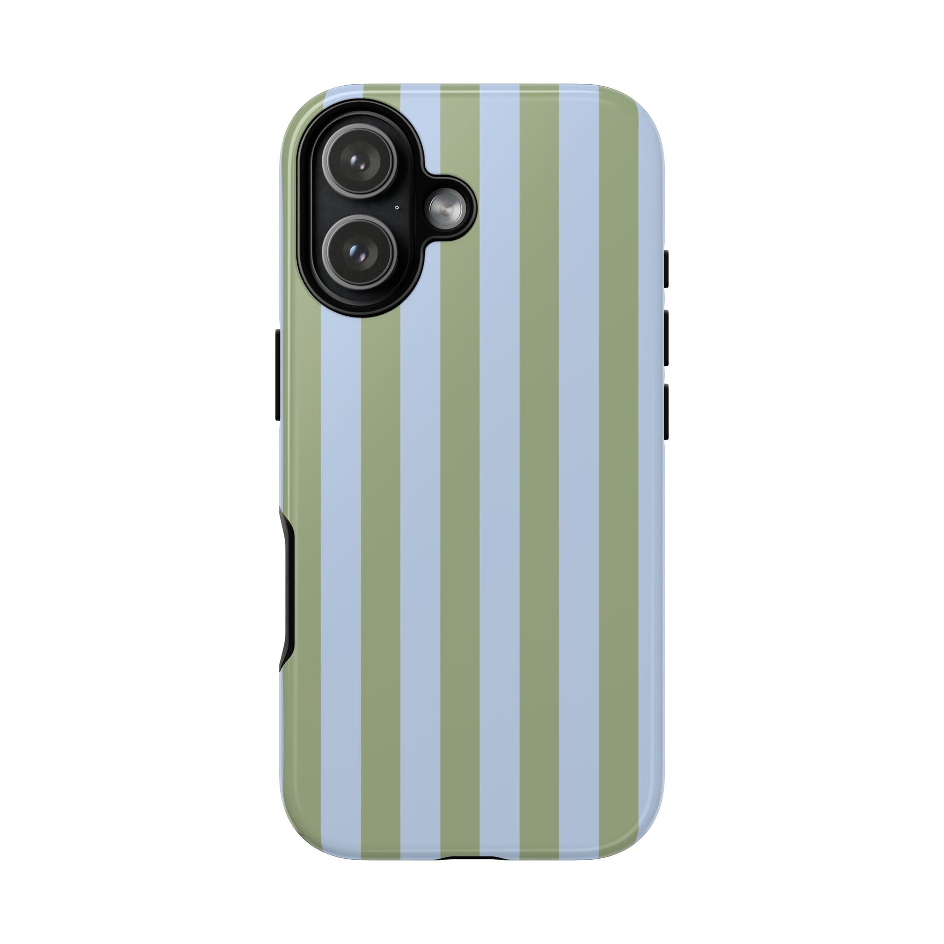 iPhone 17 / Glossy Phone Case - Trendy Ice Blue & Green Stripe Pattern Phone Case