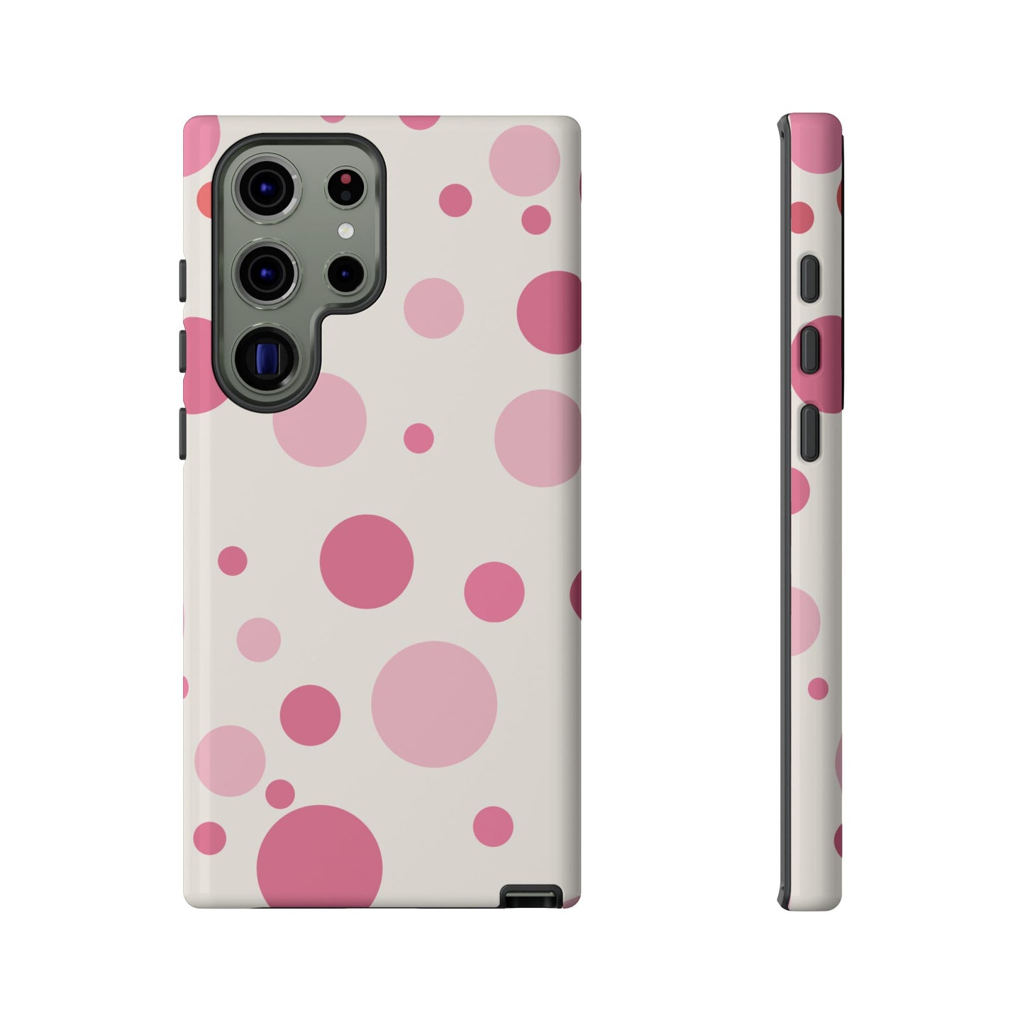 Samsung Galaxy S23 Ultra / Glossy Phone Case - ’Bold White with Pink Dot Pattern’ Phone Case