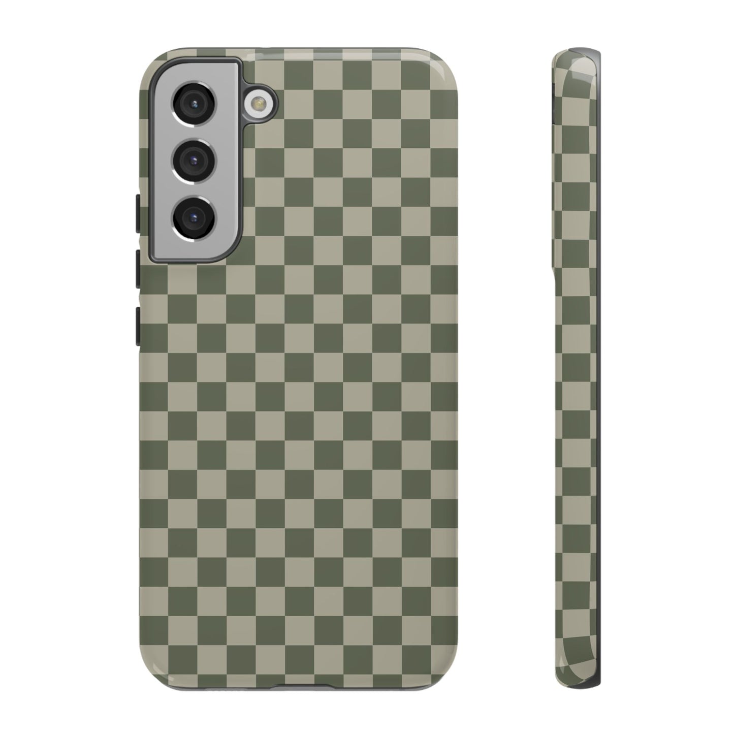 Samsung Galaxy S22 Plus / Glossy Phone Case - ’Bold Olive Green Checkered Pattern’ Phone Case