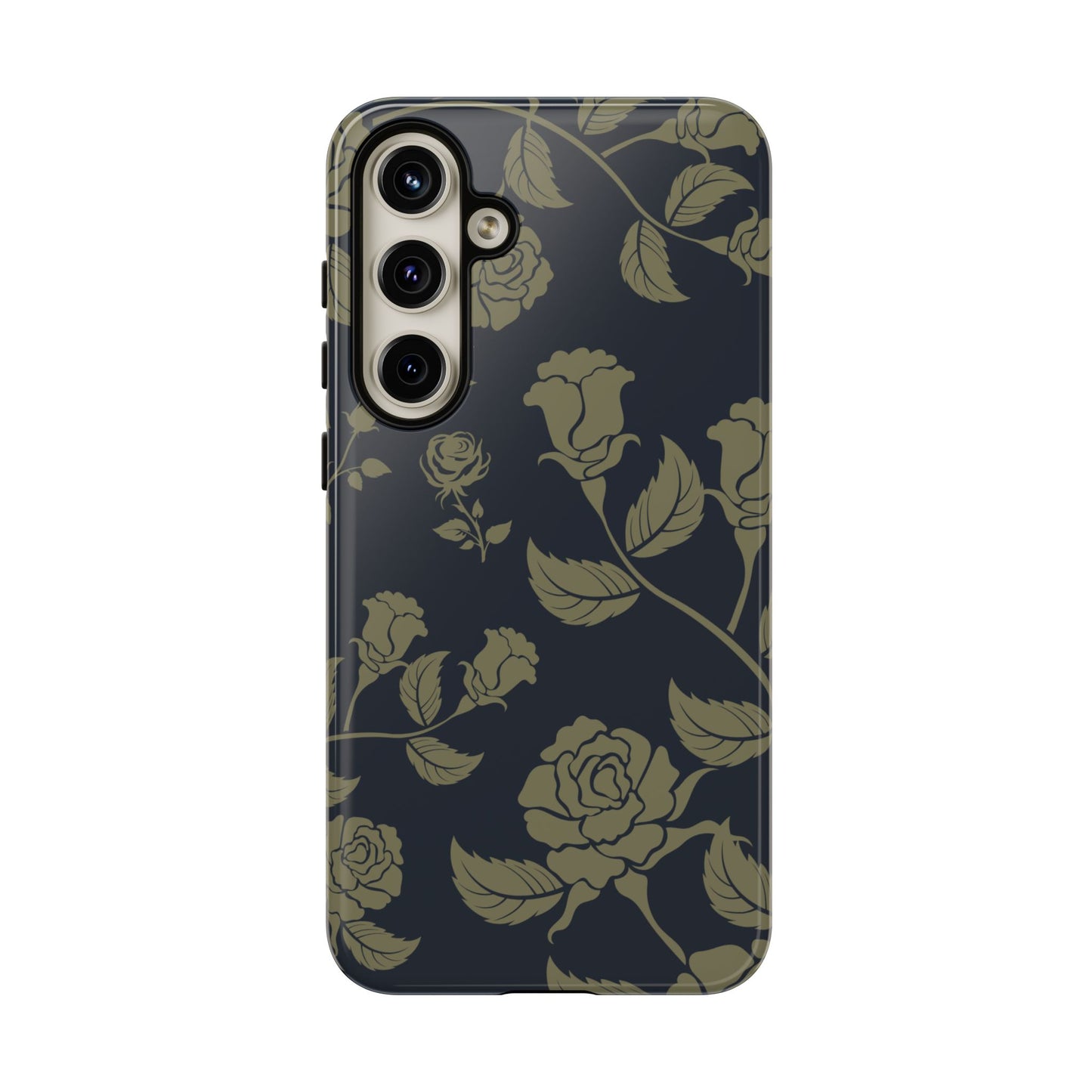 Samsung Galaxy S24 Plus / Glossy Phone Case - ’Blue & Olive Rose Pattern’ Phone Case