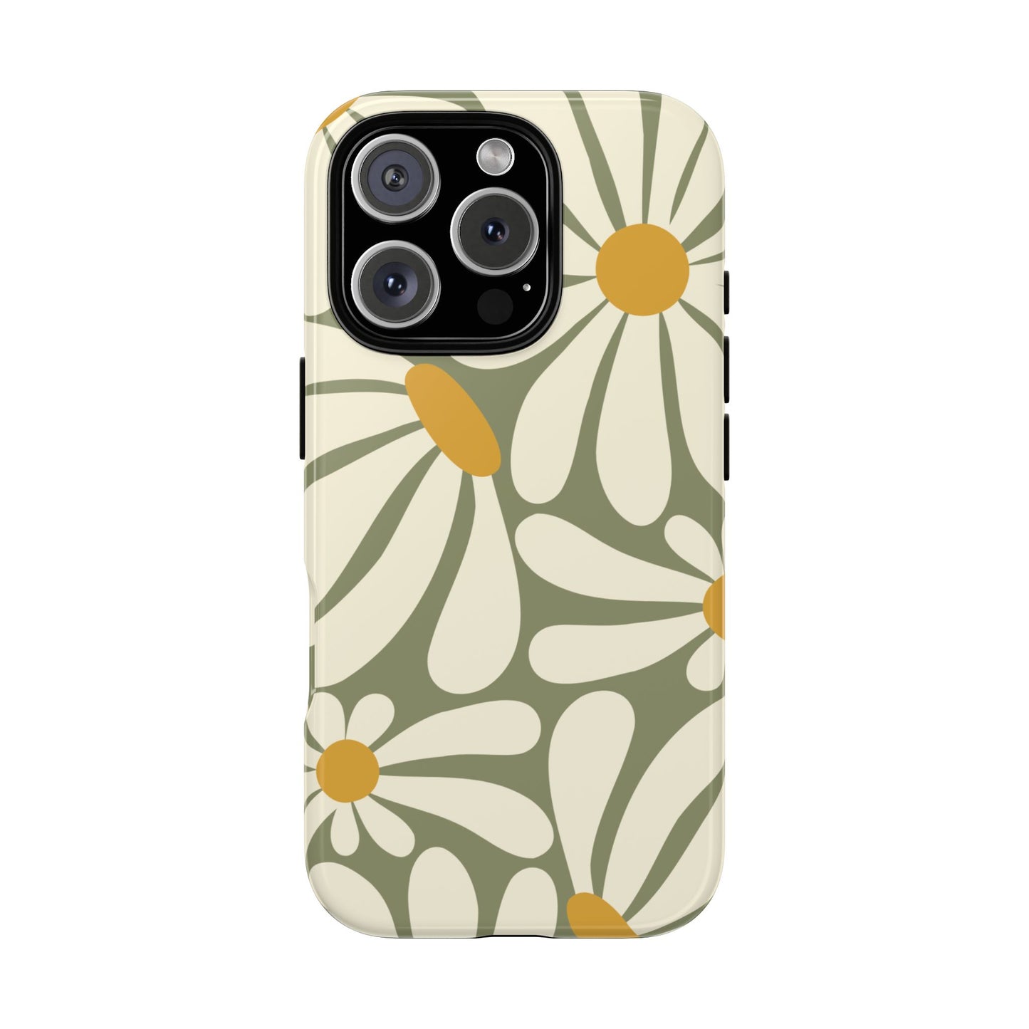 iPhone 16 Pro / Glossy Phone Case - ’Retro Green Daisy Pattern #1’ Phone Case