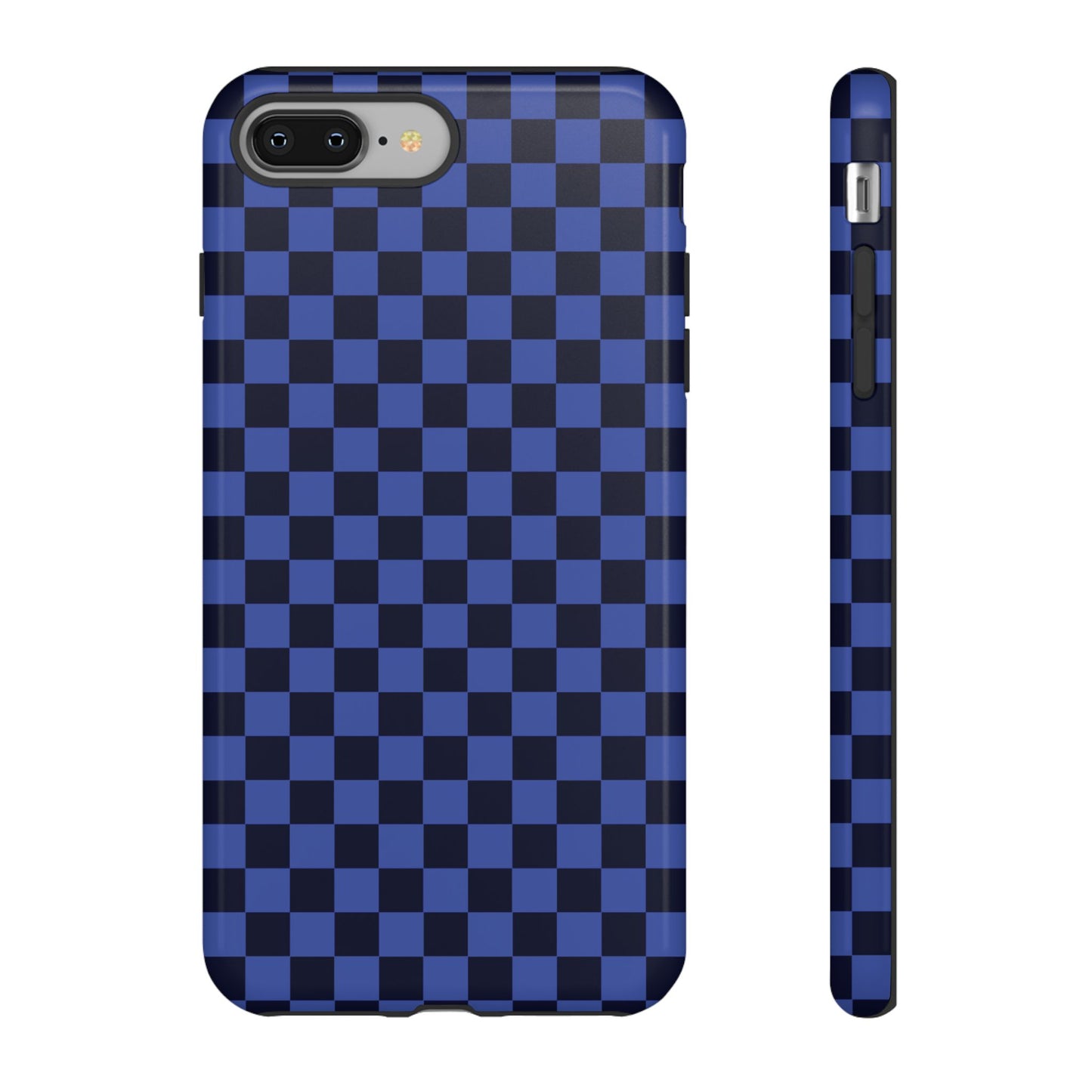 iPhone 8 Plus / Glossy Phone Case - ’Bold Blue Checkered Pattern’ Phone Case