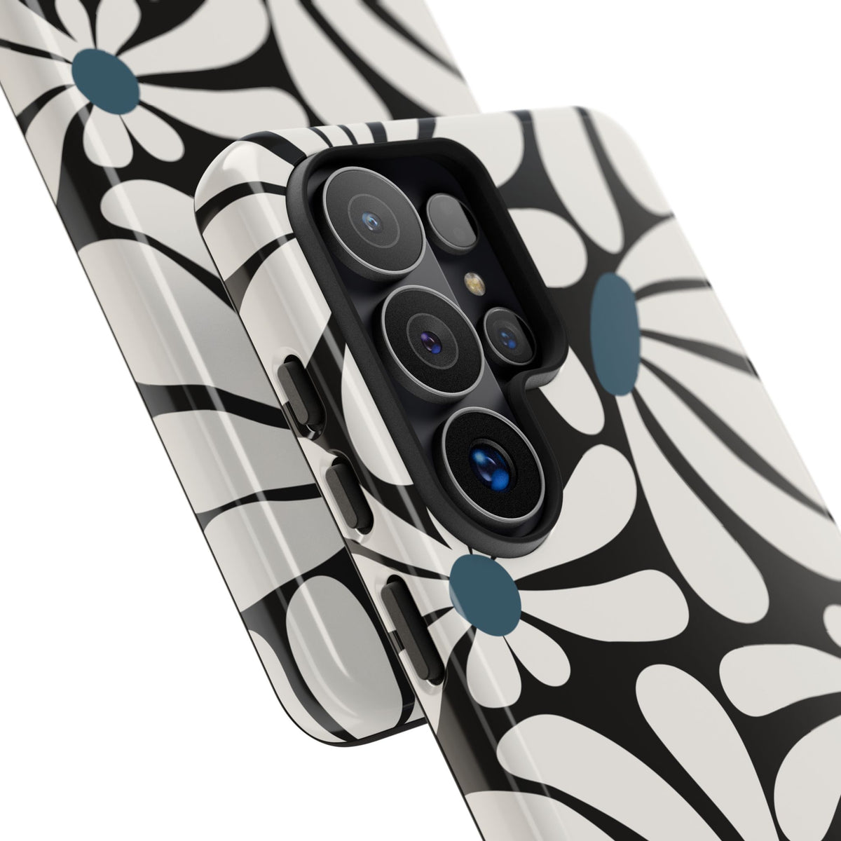 Retro Black Daisy Pattern Phone Case - Black Phone Case